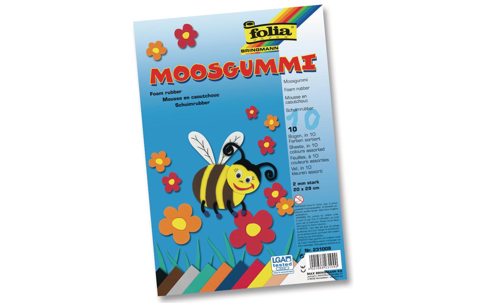Folia Moosgummi-Set 10 Farben 10 Bogen à 20x29cm, 10 Farben