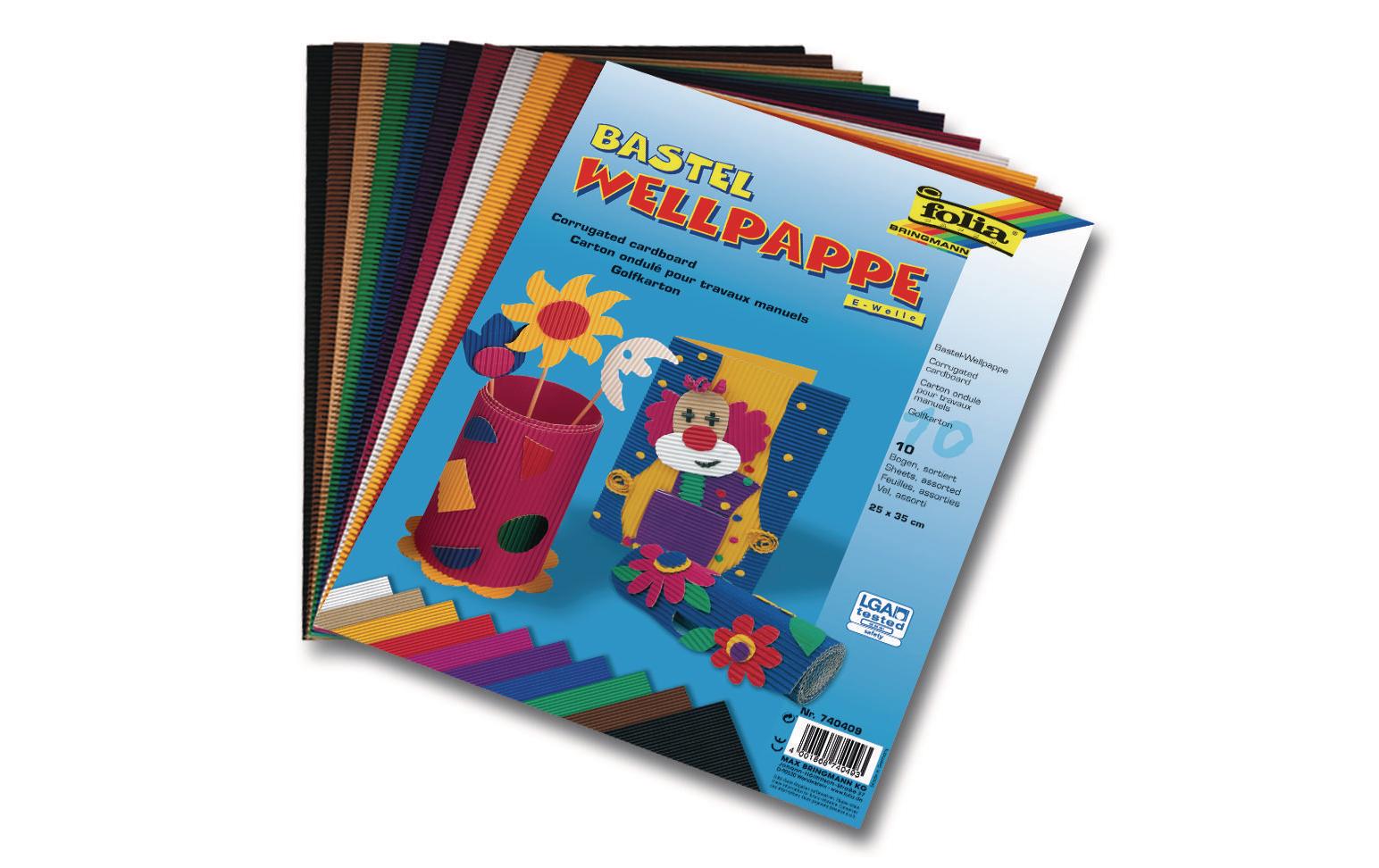 Folia Wellpappe 10-farbig sortiert 10 Blatt, 25x35 cm
