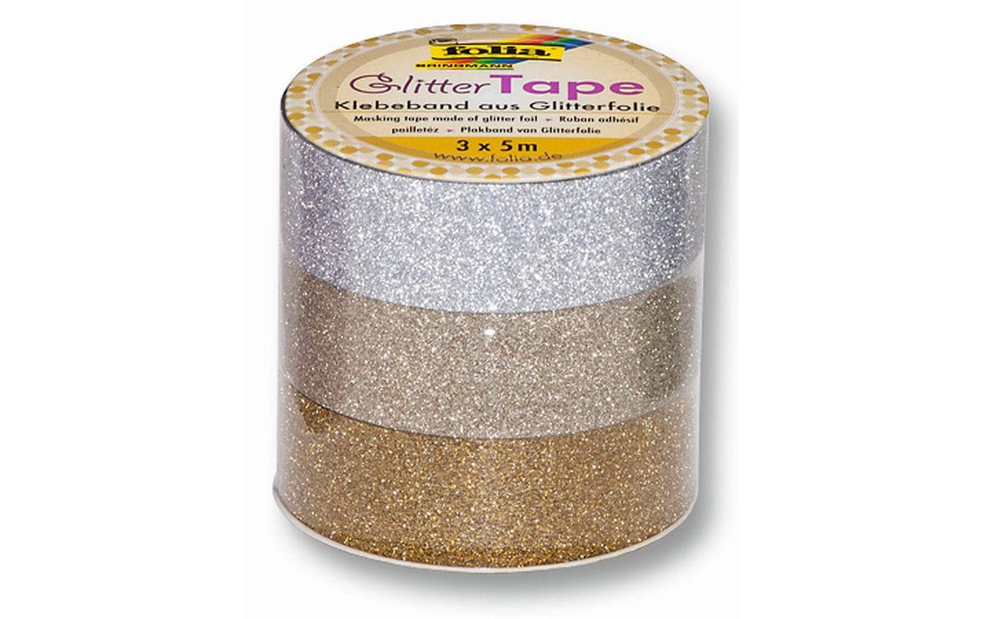 Folia Glitzer-Tape 3er Set 15mm x 5 m silber/hellgold/gold