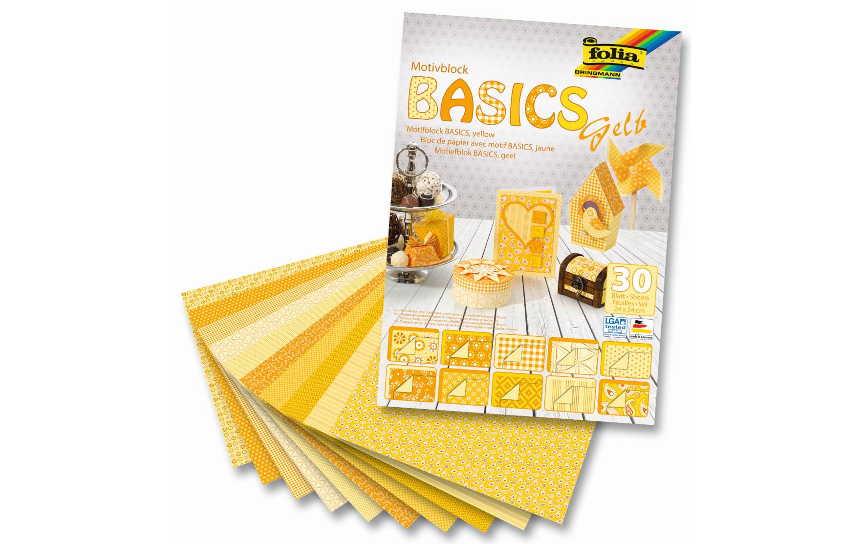 Folia Motivblock Basics gelb 30 Blatt, 24x34cm