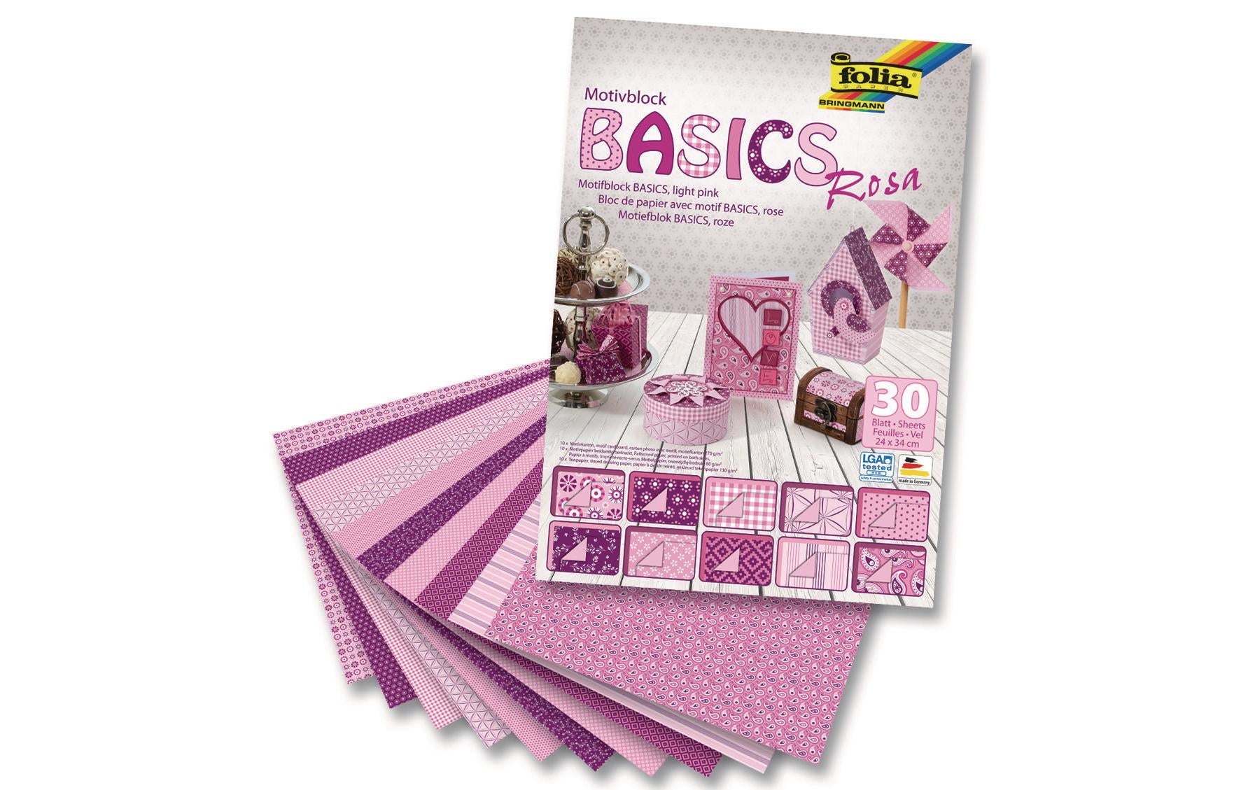 Folia Motivblock Basics rosa 30 Blatt, 24x34cm