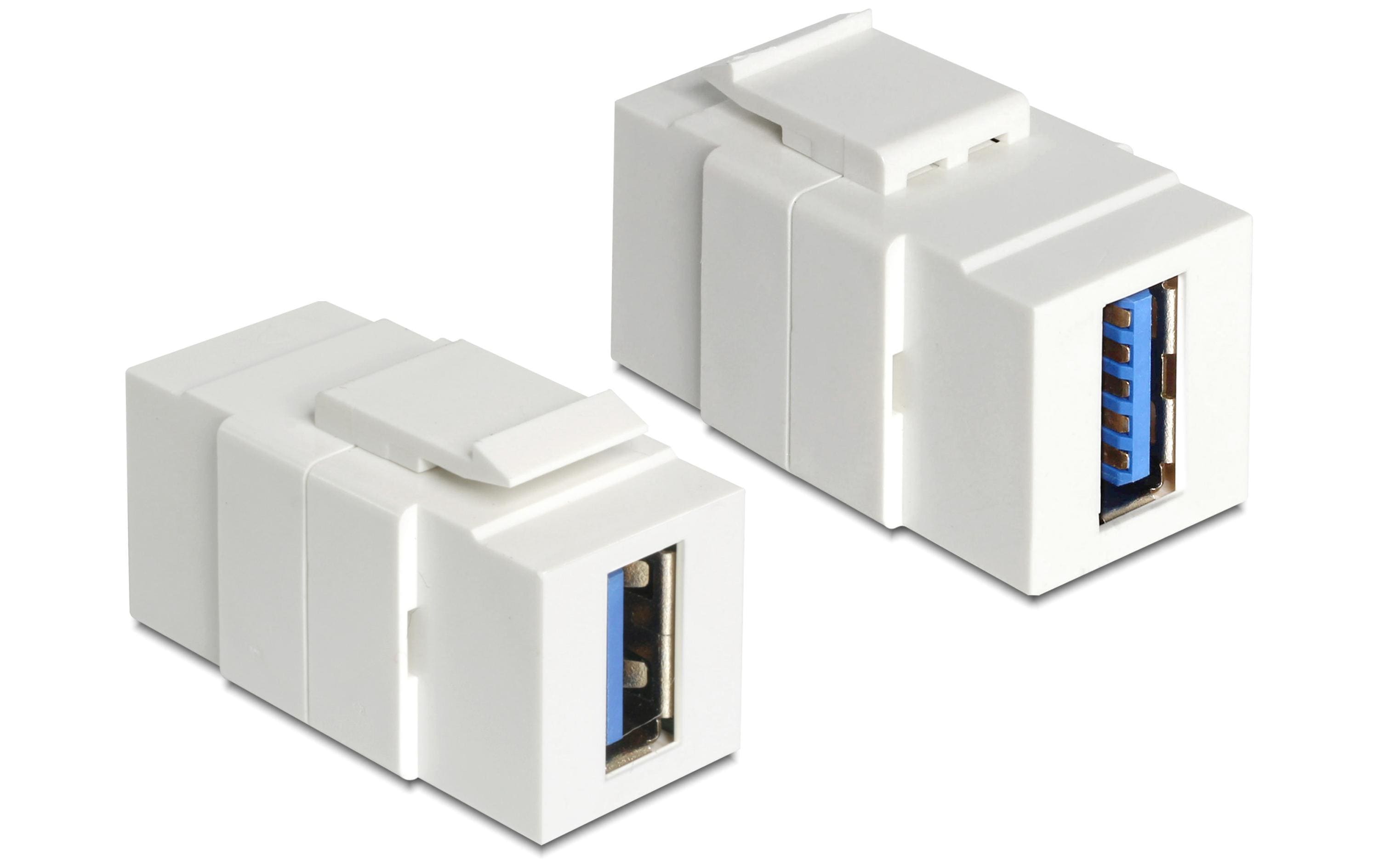 Delock Keystone Jack: USB3.0 A-Buchse-A-Buchse, weiss