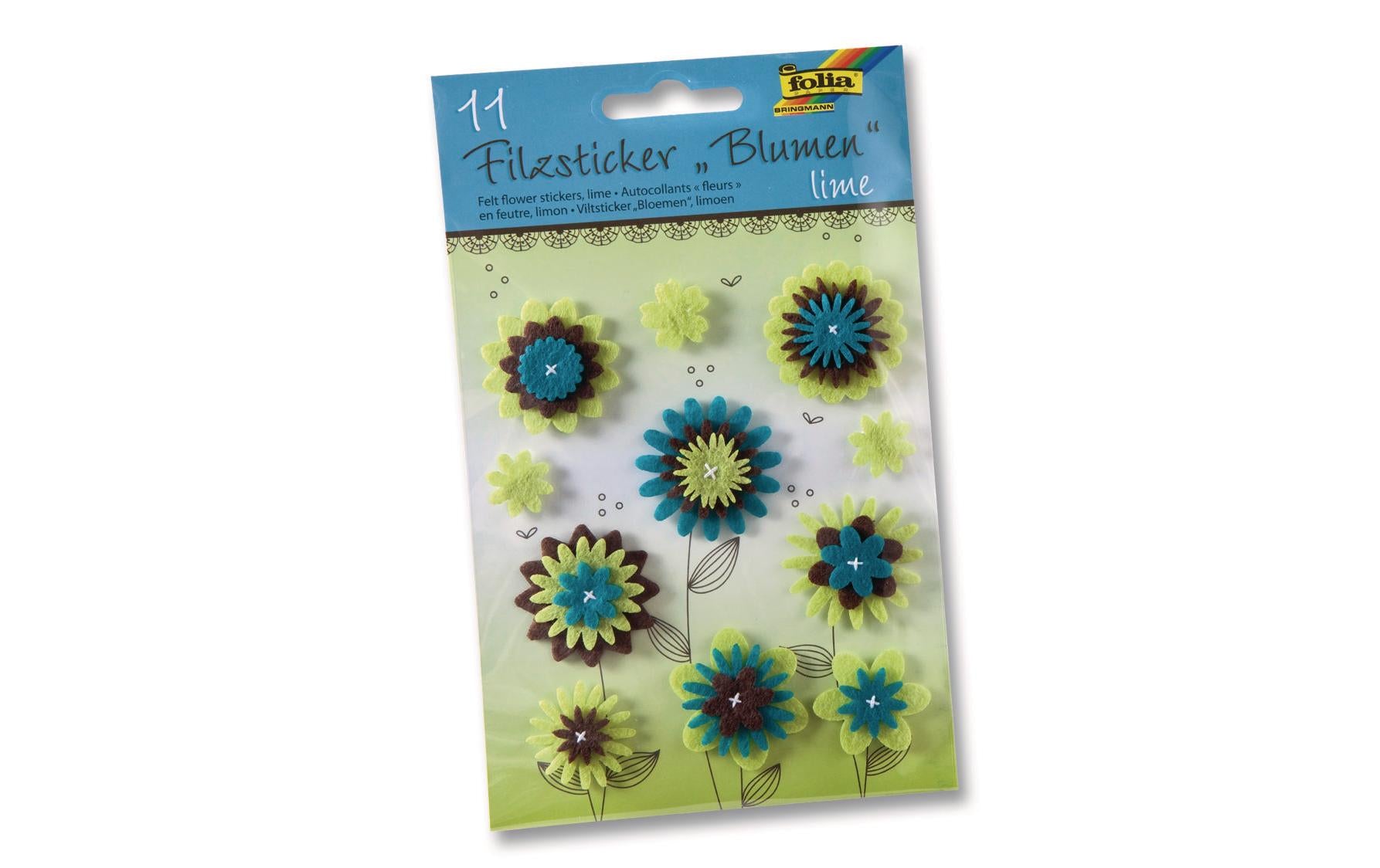 Folia Filzsticker Blumen Lime 11 Stück, selbstklebend