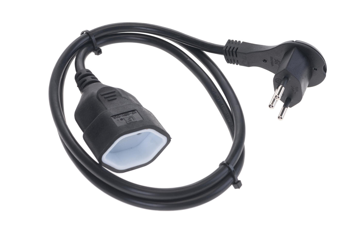 Kunststoff-Verlängerungskabel, 2m, schwarz 3-polig, T12/T13, Flachstecker angespritzt