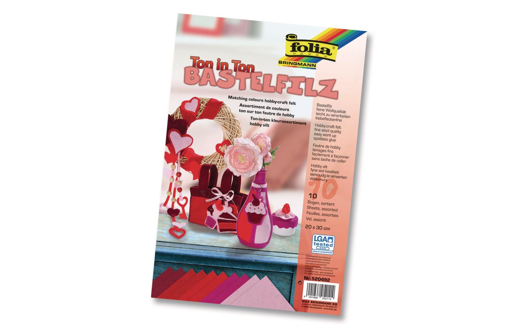 Folia Bastelfilz Ton in Ton rot 10 Bogen, 20x30cm