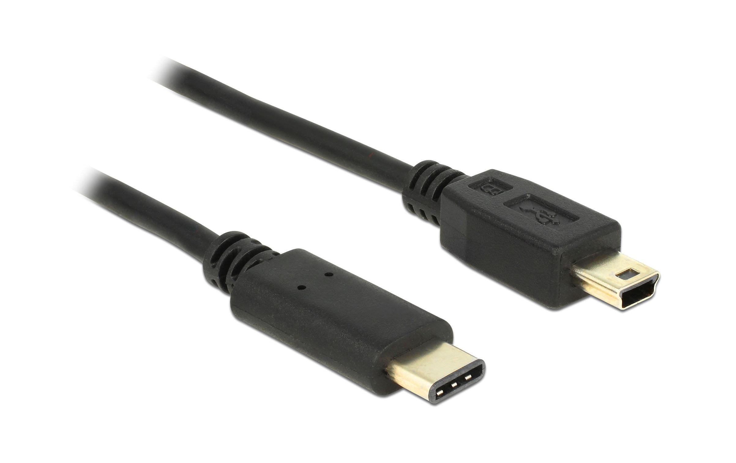 USB2.0-Kabel TypC-MiniB: 2m, schwarz max. 480Mbps, Typ-C, für Mini-B Endgerät
