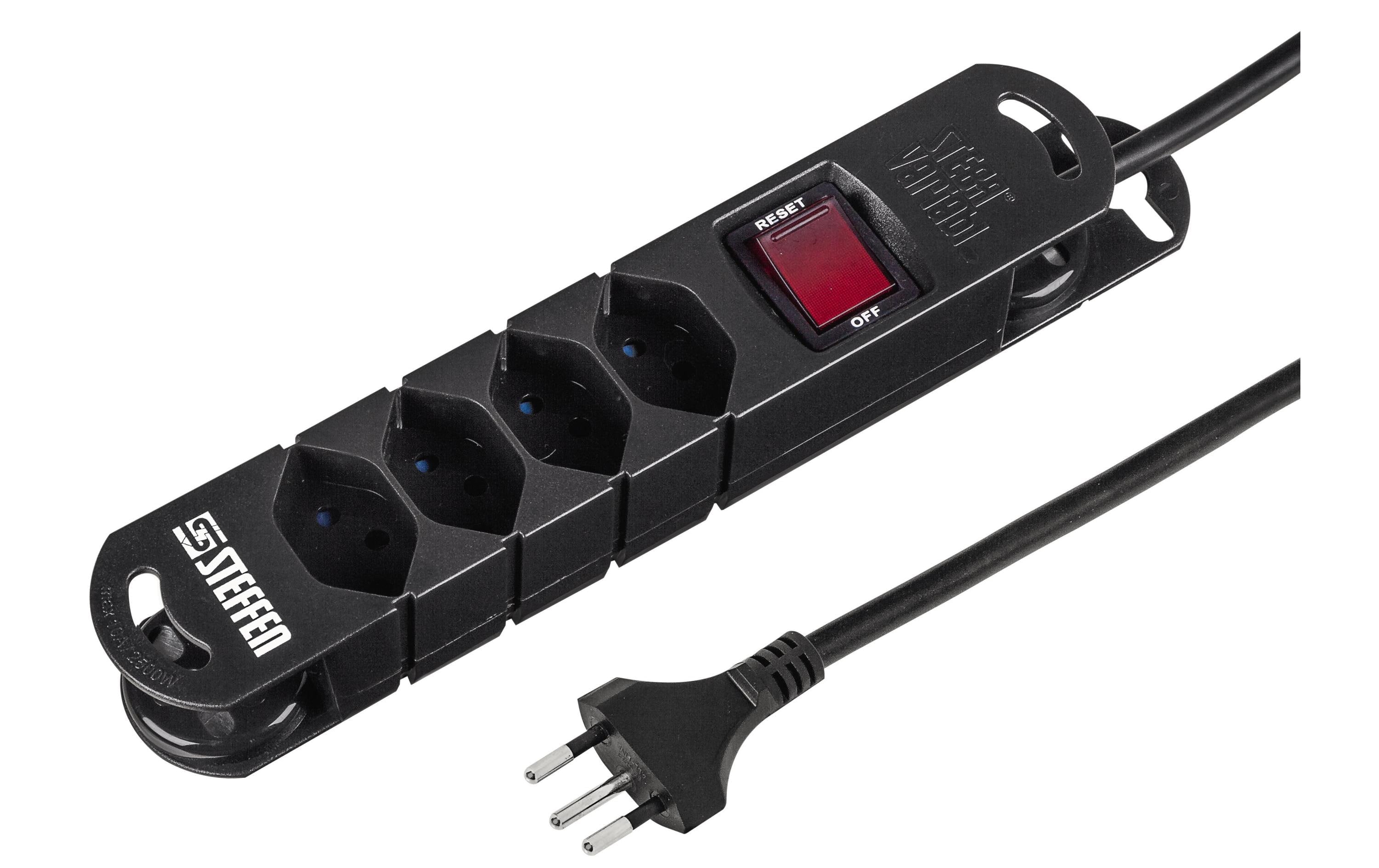 STEFFEN STEBA VARIABL Steckerleiste 4xT13 schwarz, mit Schalter, 3m Kabel