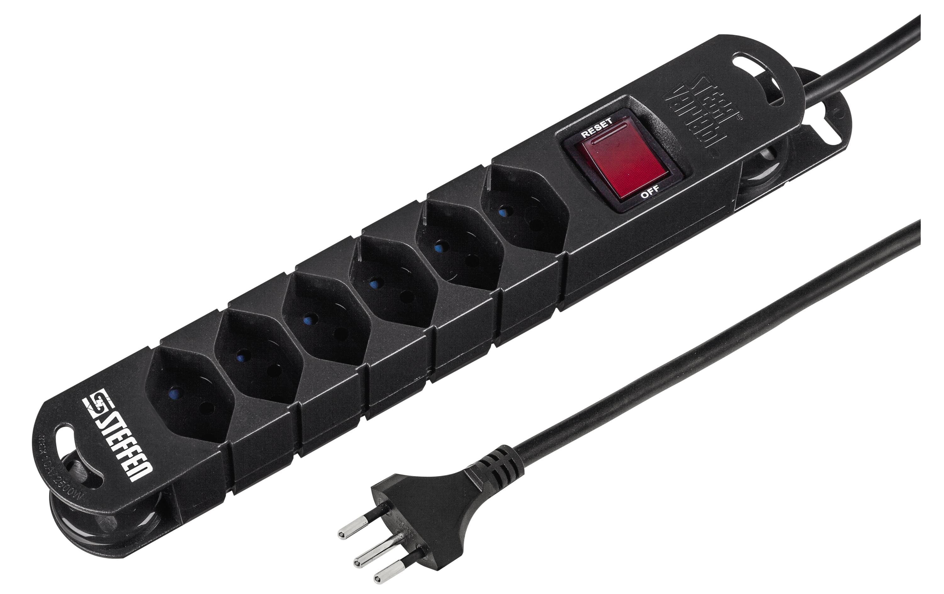 STEFFEN STEBA VARIABL Steckerleiste 6xT13 schwarz, mit Schalter, 3m Kabel