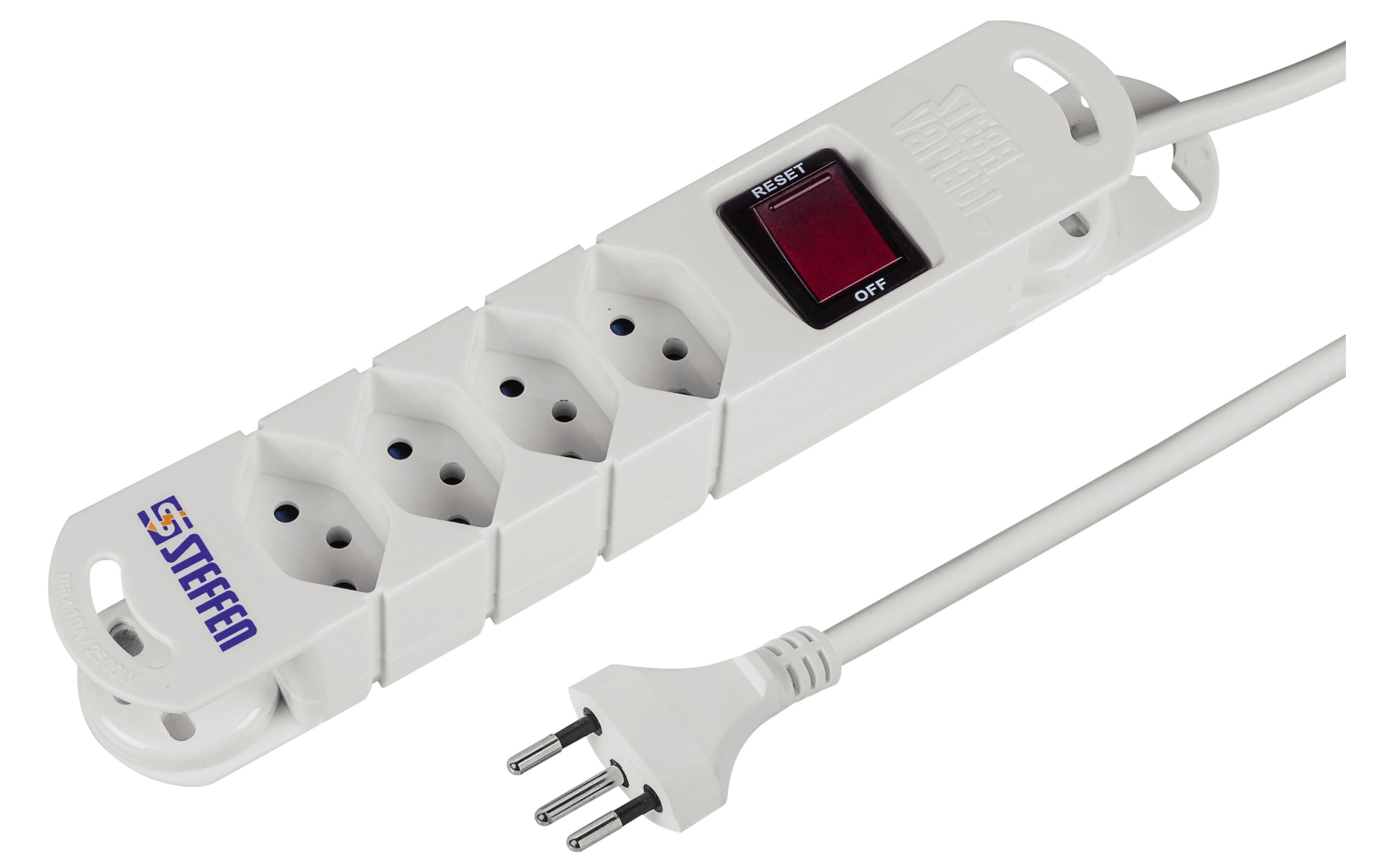STEFFEN STEBA VARIABL Steckerleiste 4xT13 weiss, mit Schalter, 3m Kabel