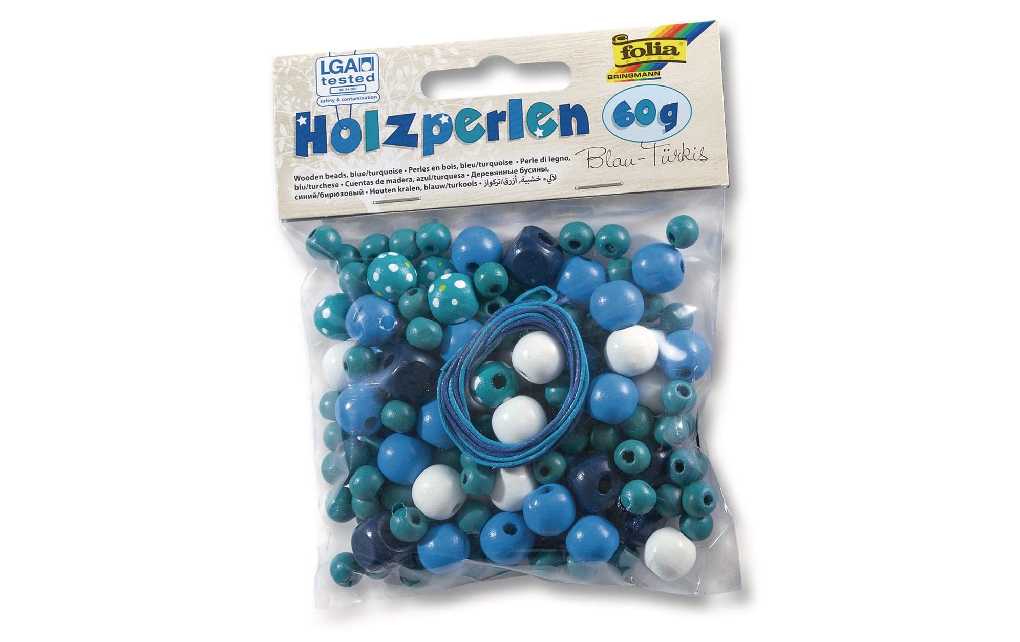 Folia Holzperlen blau/türkis Packung à 60g