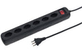 STEFFEN POWER EASY Steckerleiste 6xT13 quer schwarz, mit Schalter, 1.5m Kabel