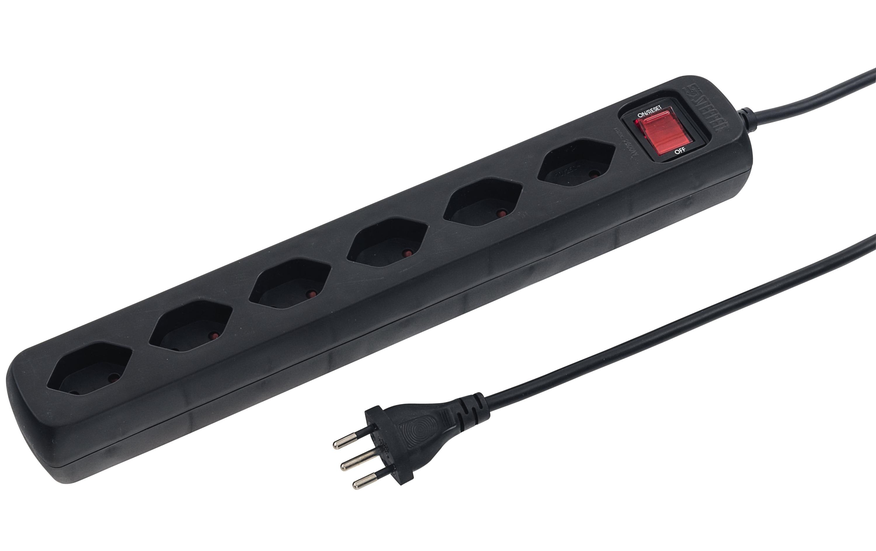 STEFFEN POWER EASY Steckerleiste 6xT13 quer schwarz, mit Schalter, 1.5m Kabel