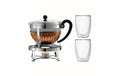 Bodum Chambord Tee Set Teebereiter 1.3 L, inkl. Rechaud 2 Pavina Gläser 0.35 L