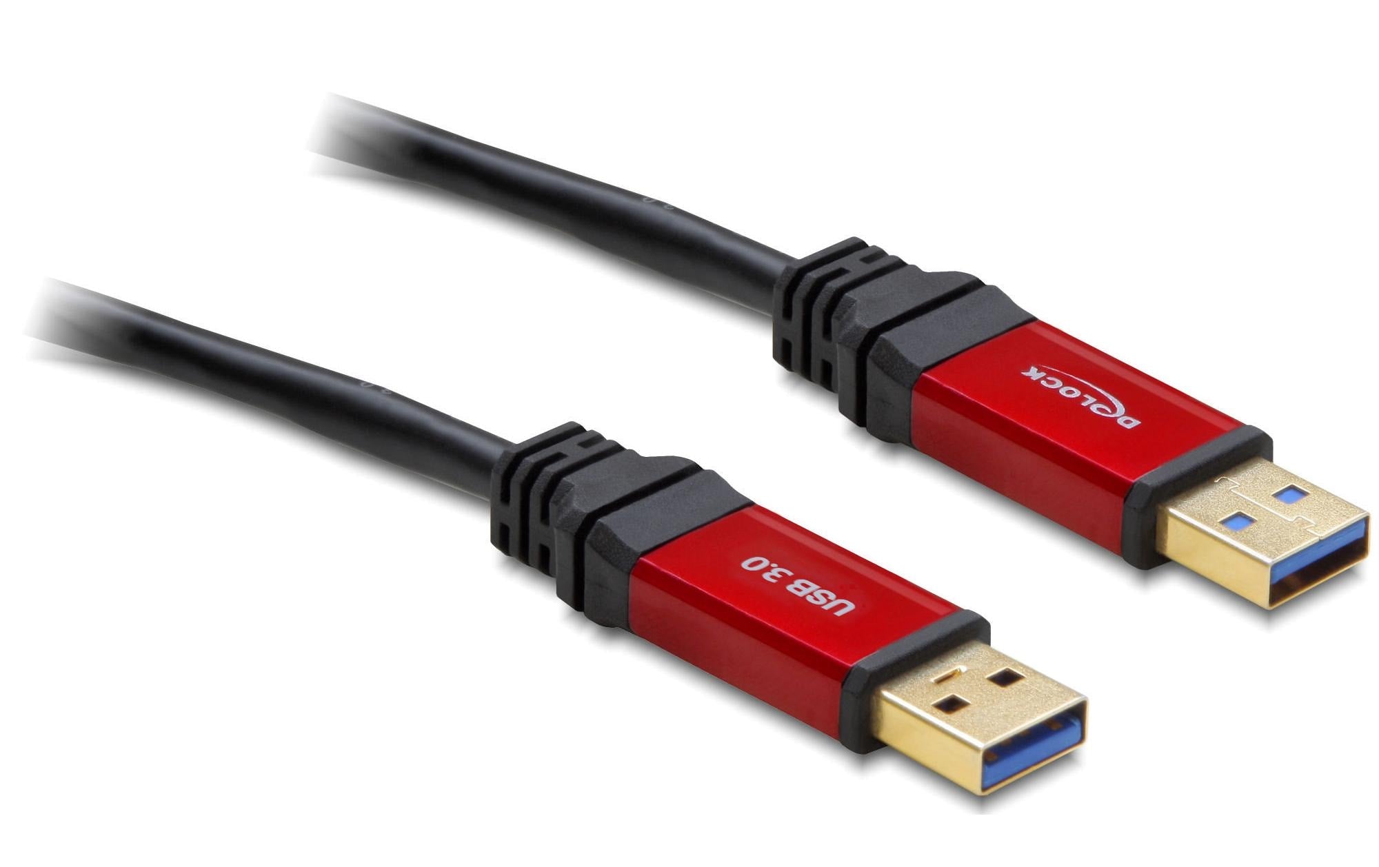 USB3.0 Kabel, A-Stecker zu A-Stecker 2m, schwarz, roter Metallstecker, Premium