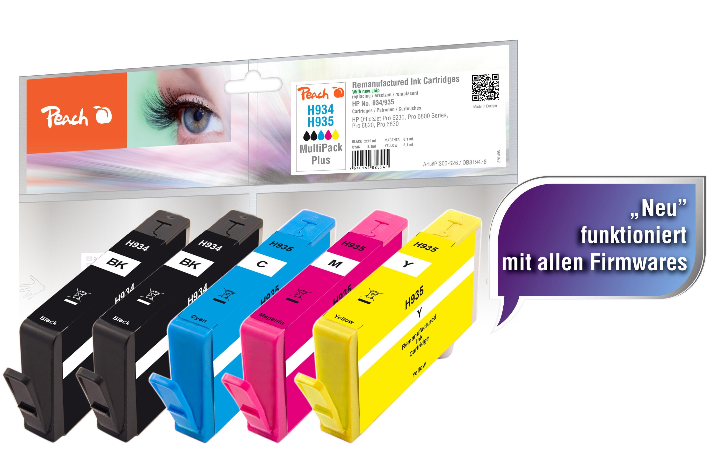 Peach Tinte HP Nr.934/935 MultiPack Plus je 2x bk 19ml je 1x c, m, y 8.1ml
