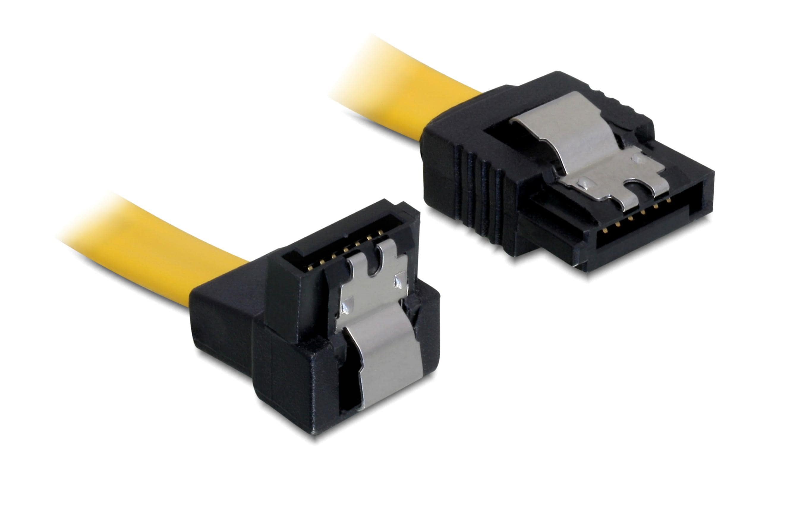 Delock SATA-3 Kabel: 20cm, Metall Clip,gelb 6 Gbps, gerade - unten gewinkelt