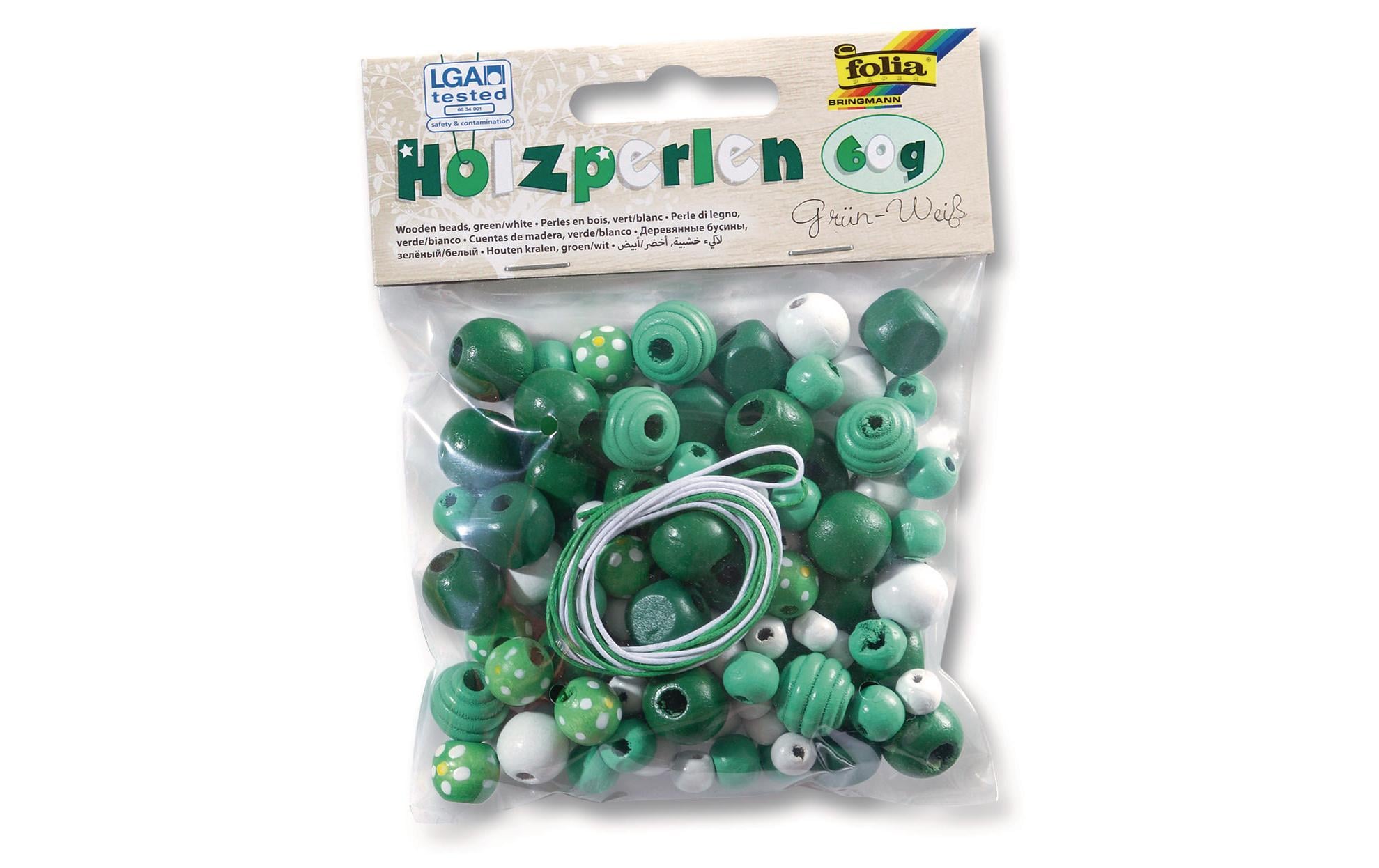 Folia Holzperlen grün/weiss Packung à 60g