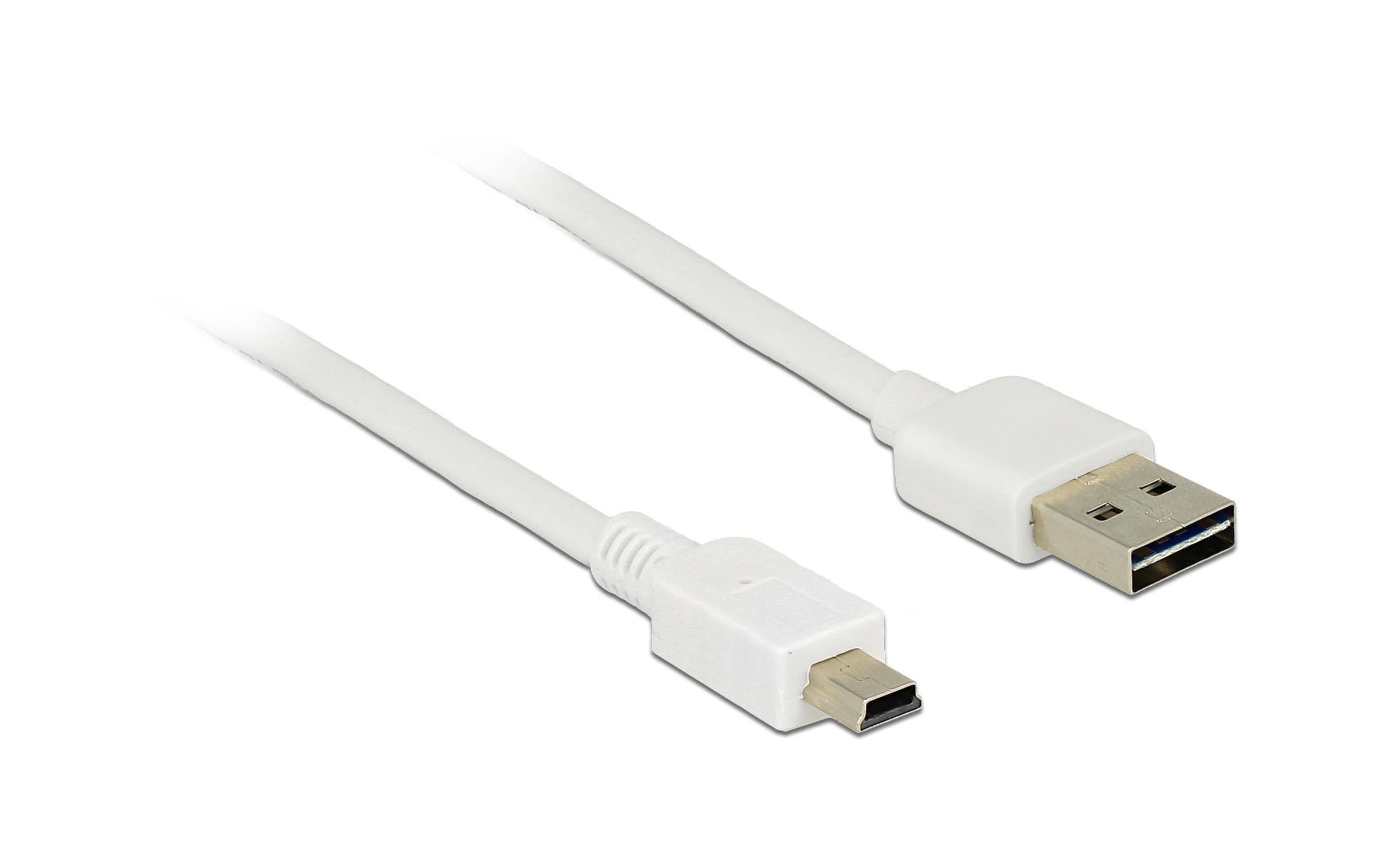 USB2.0-Kabel Easy A-MiniB: 3m, weiss A Stecker beidseitig einsteckbar