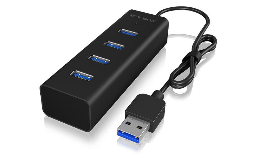 ICY BOX IB-HUB1409-U3, 4x USB3.0 Hub, TypeA Aluminium, LED Indikator