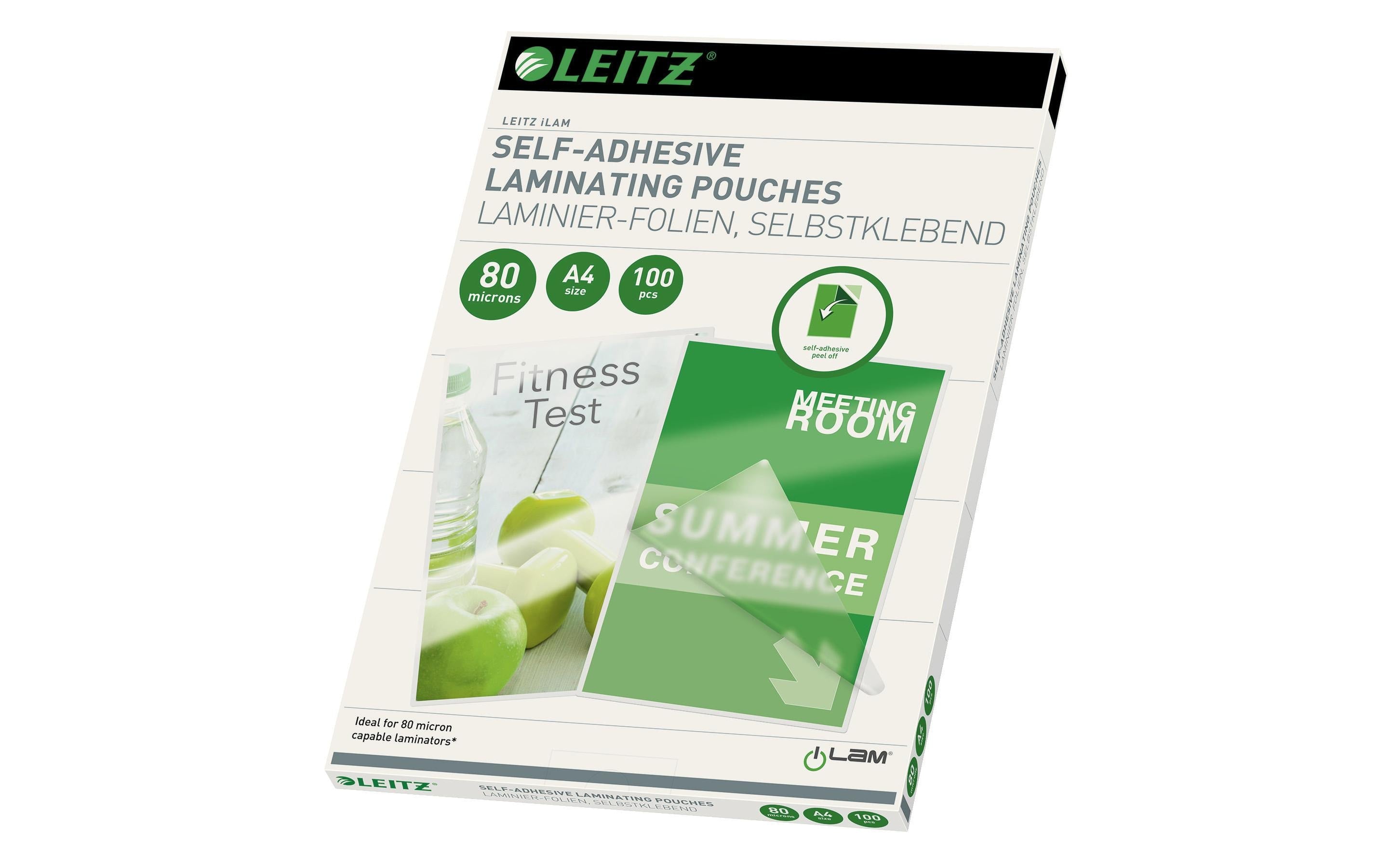 Leitz Heisslaminierfolien A4 80 mic, 100 Stück, selbstklebend