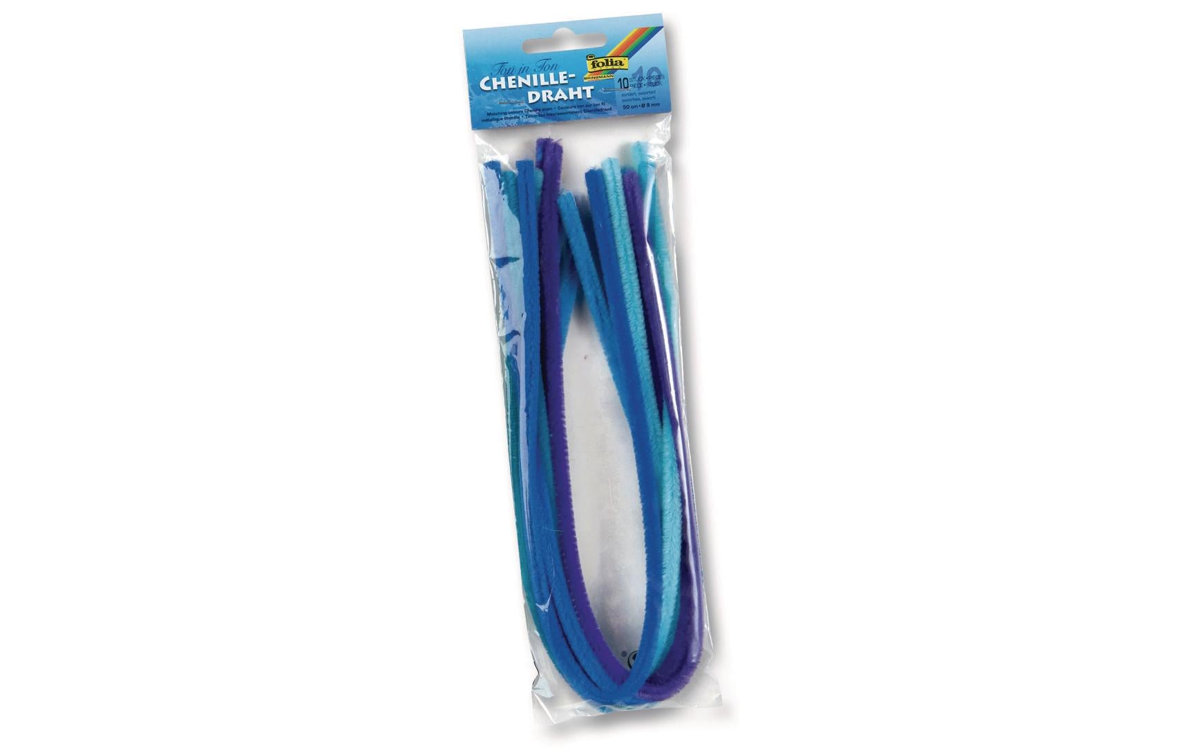 Folia Chenilledraht Ton in Ton Mix blau 10 Stück, 50cm, Durchmesser 8mm