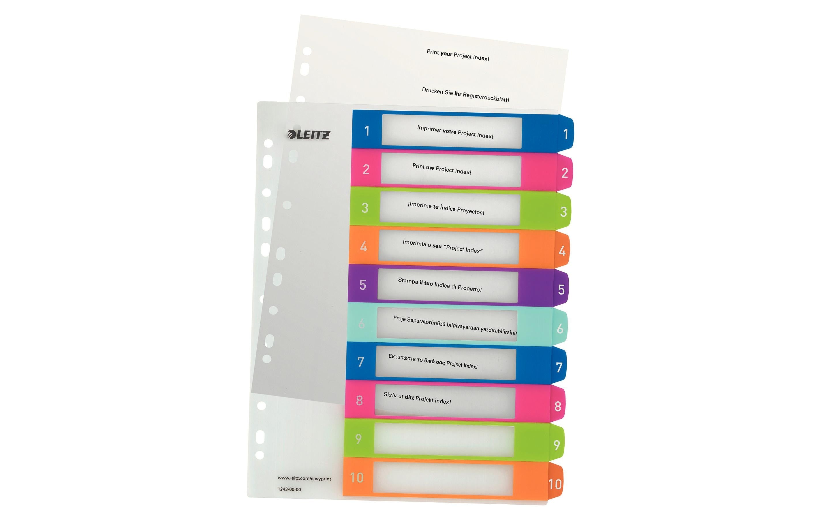 Leitz WOW PC-beschriftbares Register mehrfarbig, extrabreit, PP, 1-10