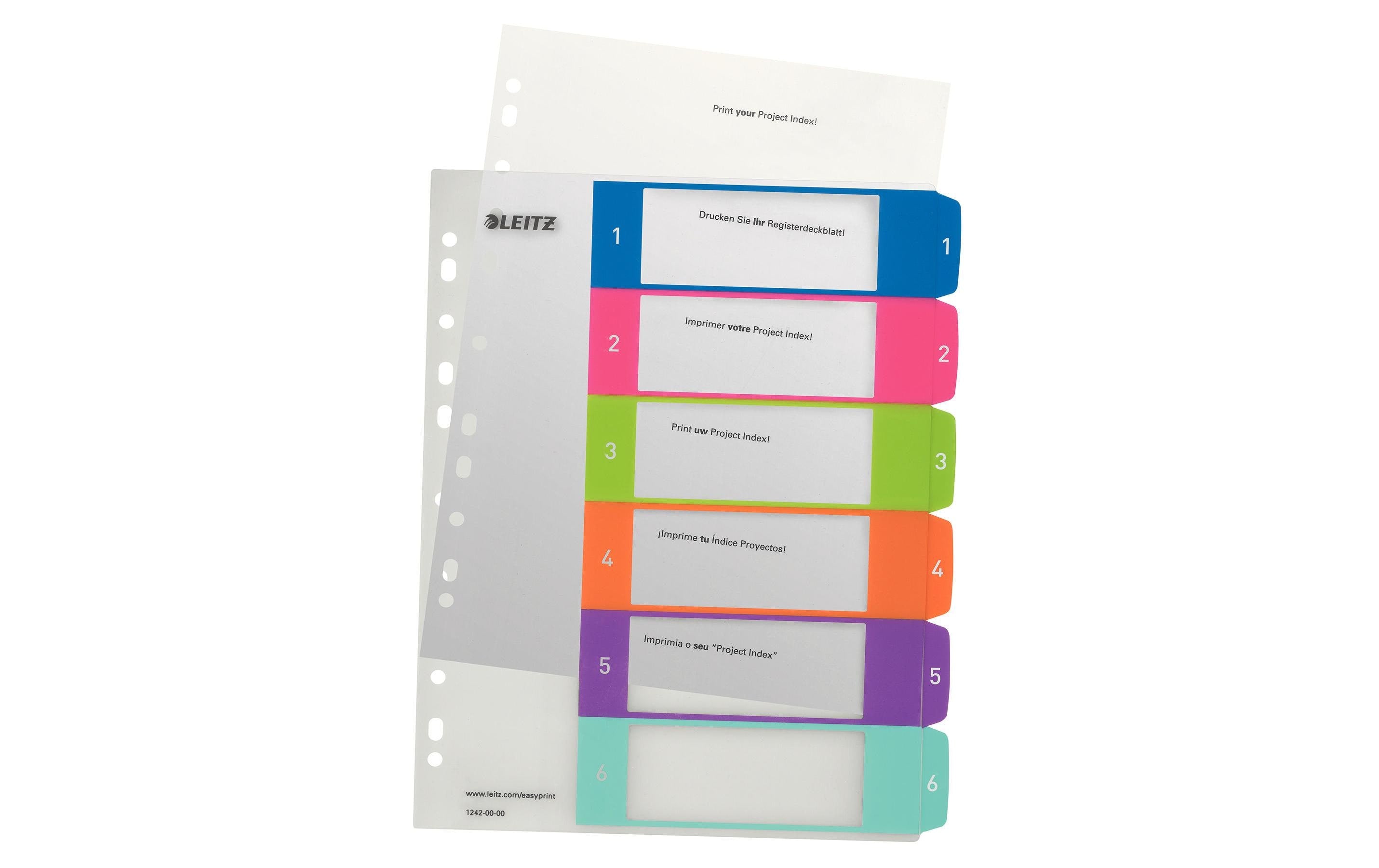 Leitz WOW PC-beschriftbares Register mehrfarbig, extrabreit, PP, 1-6