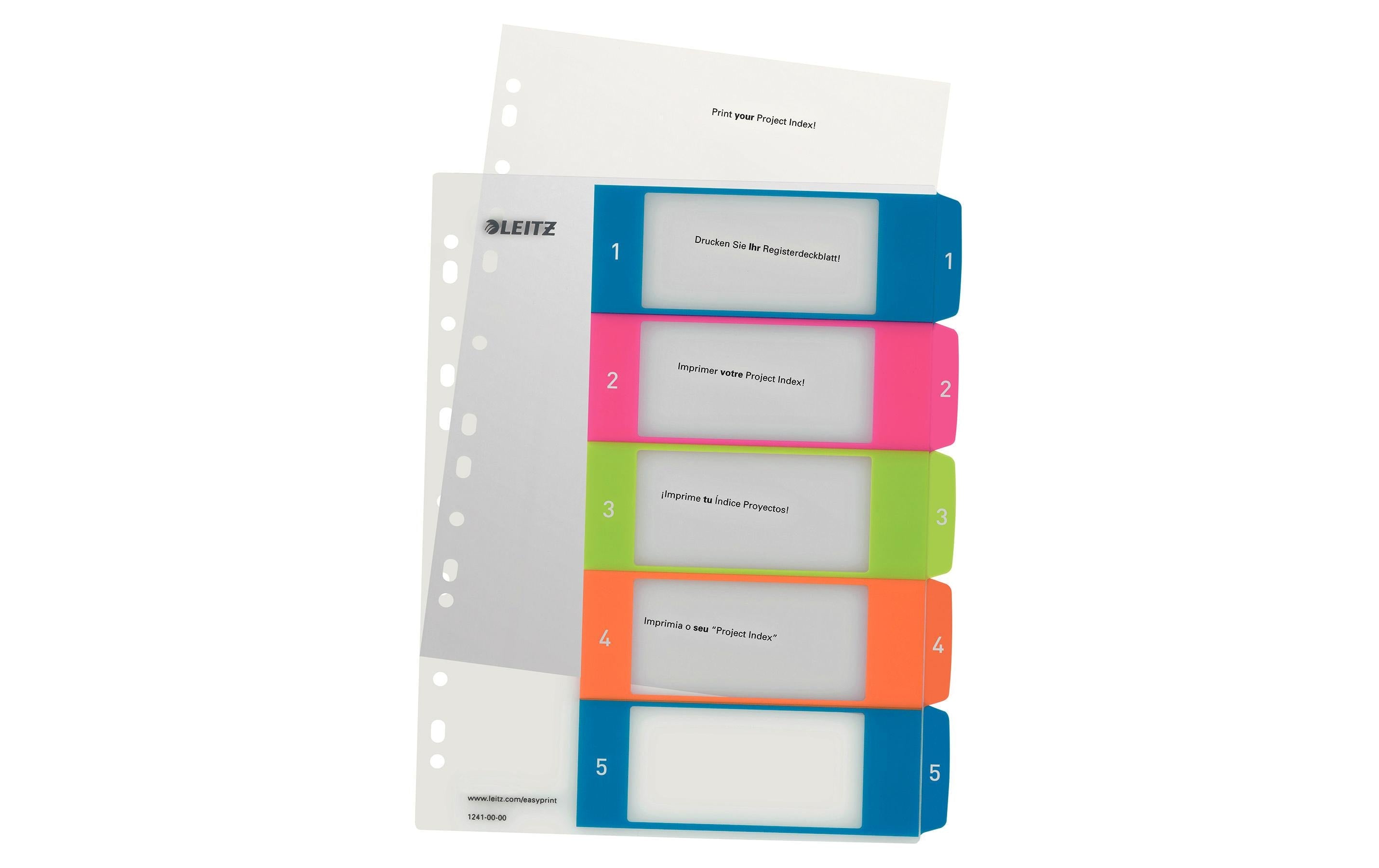 Leitz WOW PC-beschriftbares Register mehrfarbig, extrabreit, PP, 1-5
