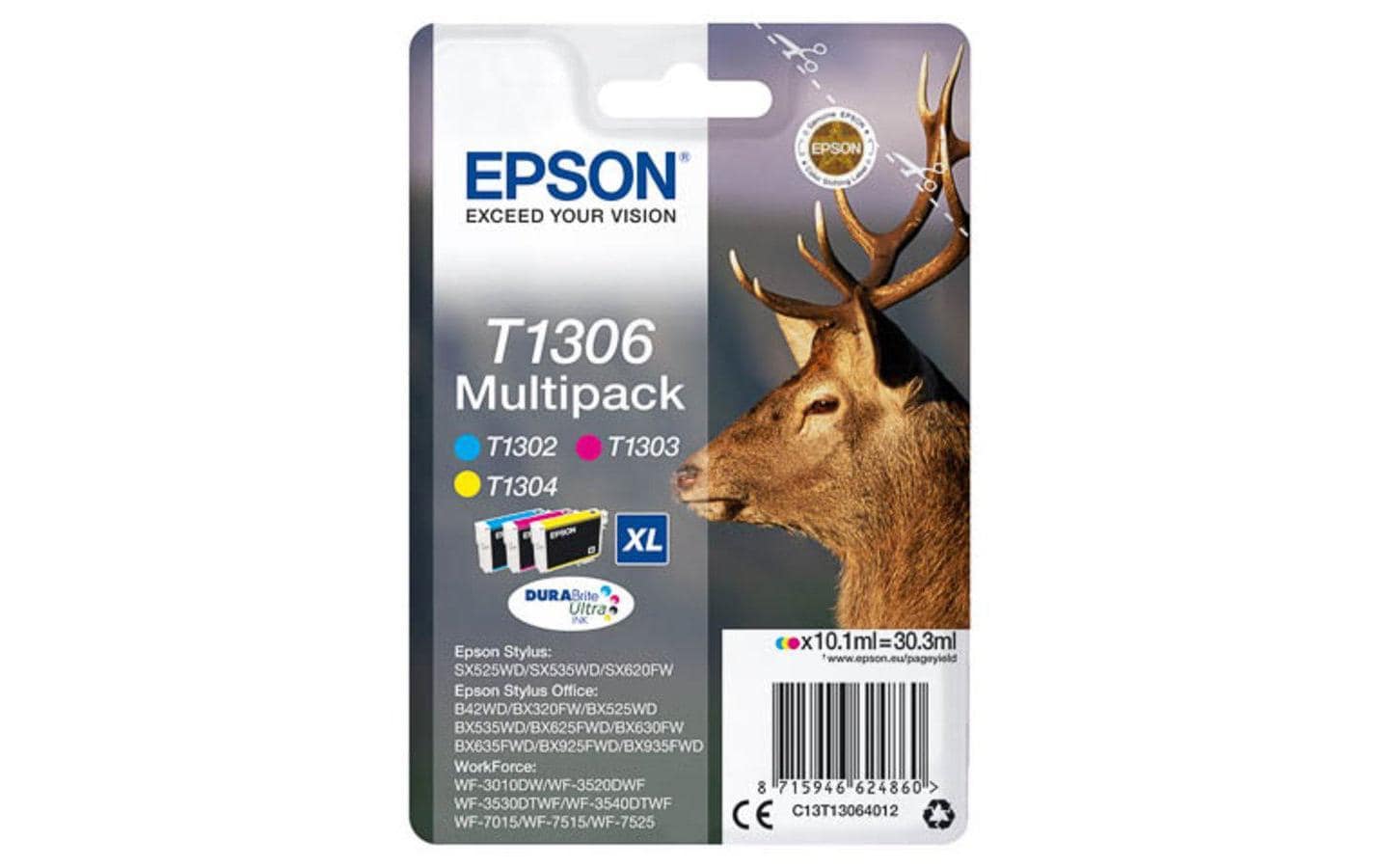 Tinte Epson C13T13064012, Multipack c/m/y Stylus SX525WD, 3x 10.1ml