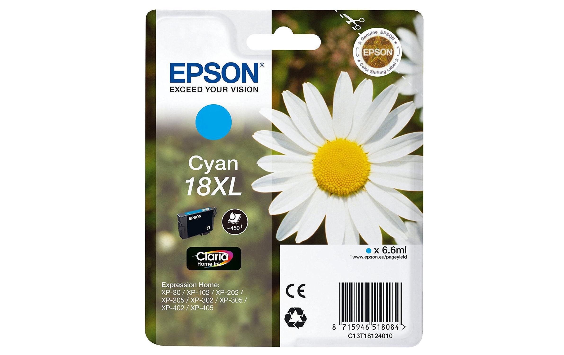 Tinte Epson C13T18124012 Nr. 18XL, cyan Epson MUFC Printer, Expression Home XP-102,