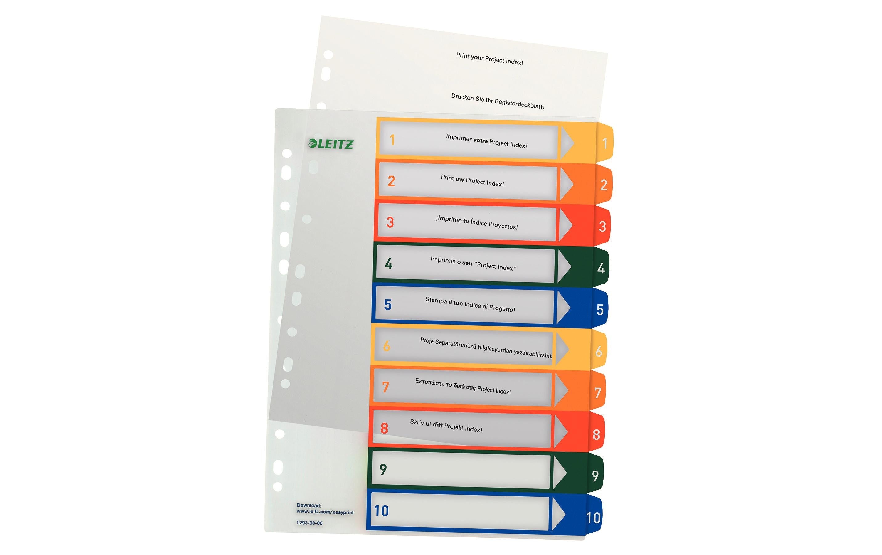 Leitz  PC-beschriftbares Register mehrfarbig, extrabreit, PP, 1-10