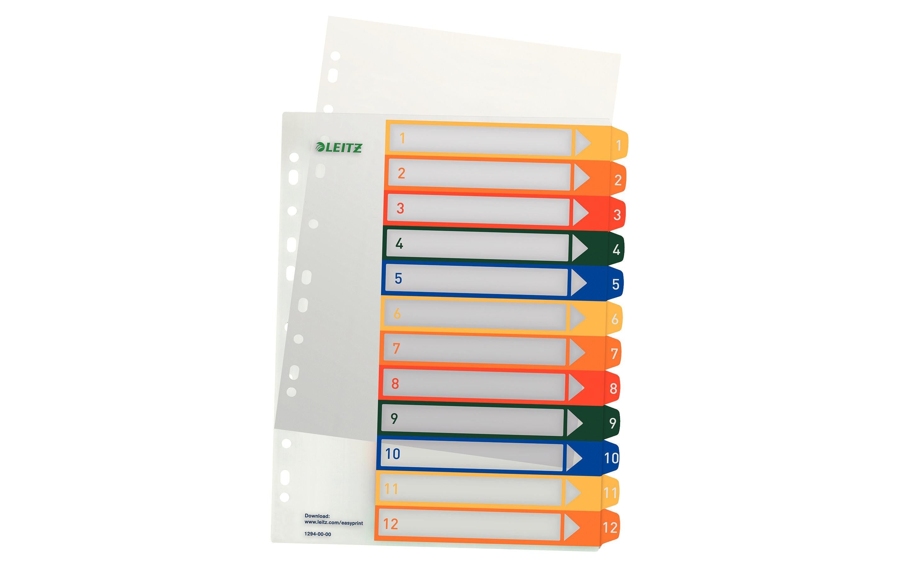 Leitz  PC-beschriftbares Register mehrfarbig, extrabreit, PP, 1-12