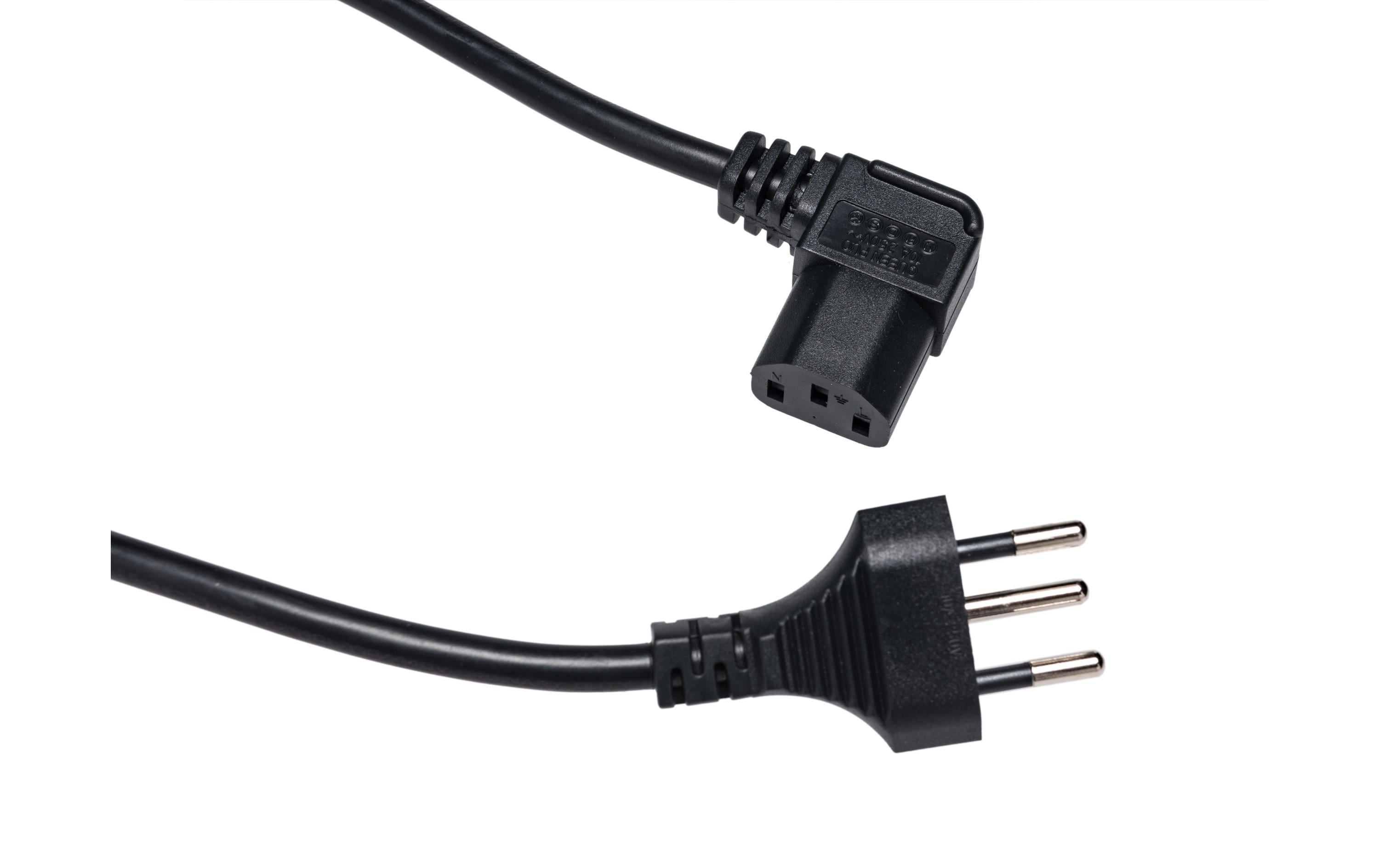 Netzkabel T12-C13 90 seitlich gewinkelt re 1 m, 3x 1 mm2, schwarz