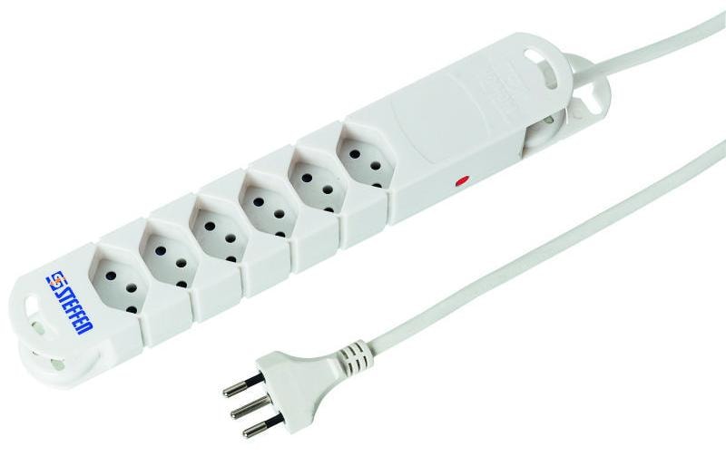 STEFFEN Steckerleiste STEBA VARIABL, 6xT13 3m Kabel, weiss, Reset-Knopf, mit Magnet