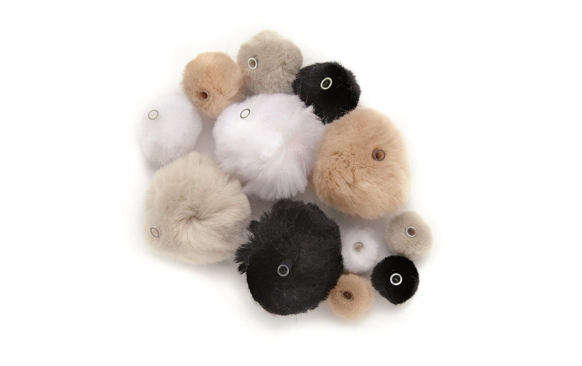 Glorex Pompons mit Öse 45 Stk. Mix sw/weiss, 15 - 35 mm durchmesser