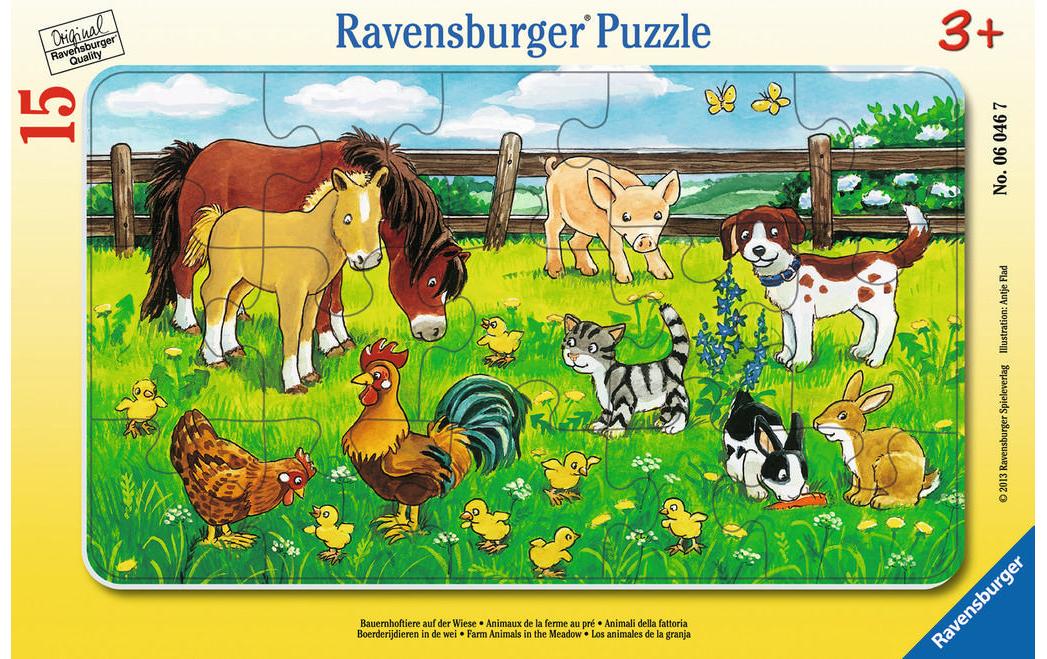 Bauernhoftiere auf d.Wiese Alter: 3+, 15 T. Rahmenpuzzles
