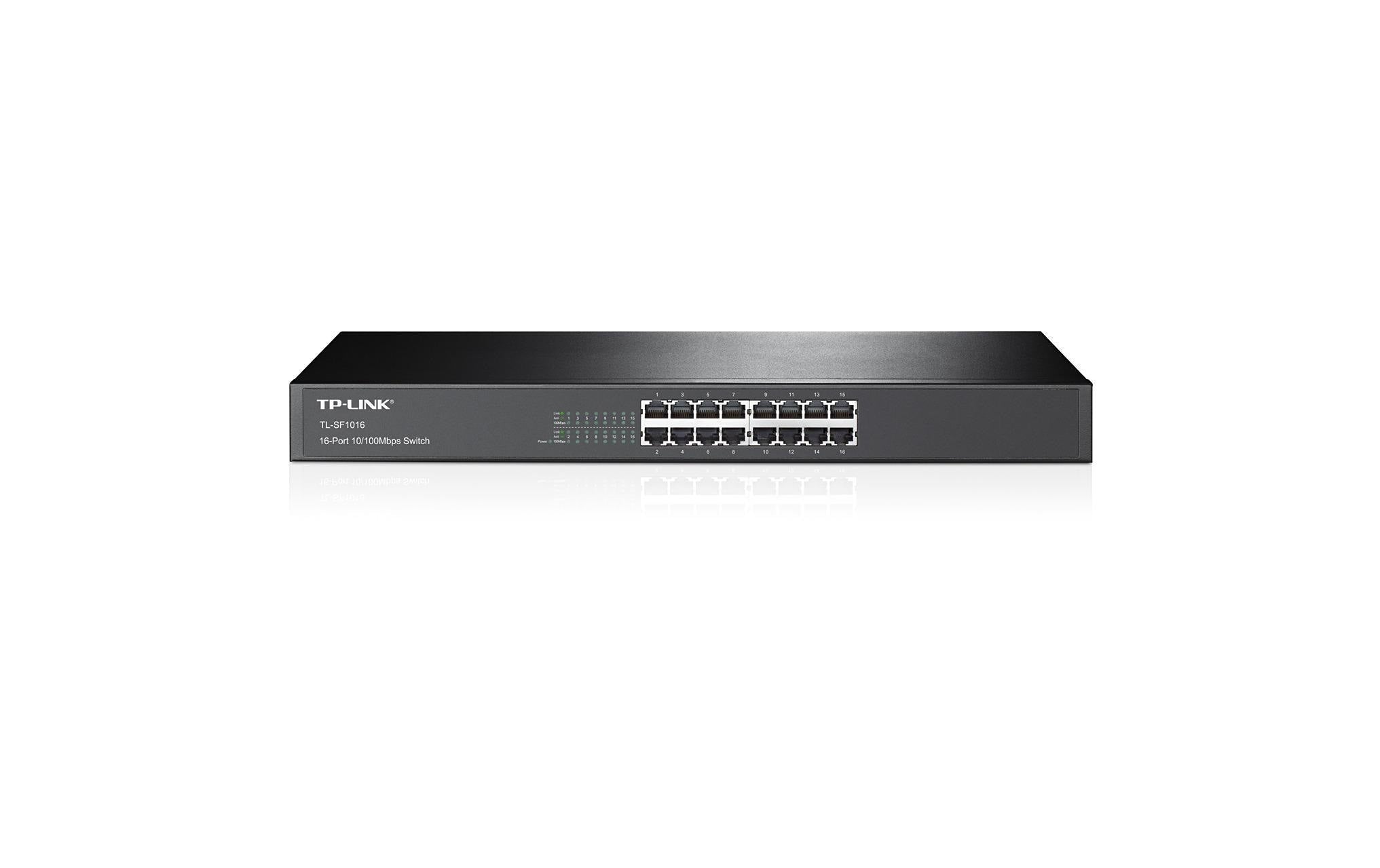 TP-Link TL-SF1016: 16Port Switch 100Mbps, Autouplink, int. NT, lüfterlos,