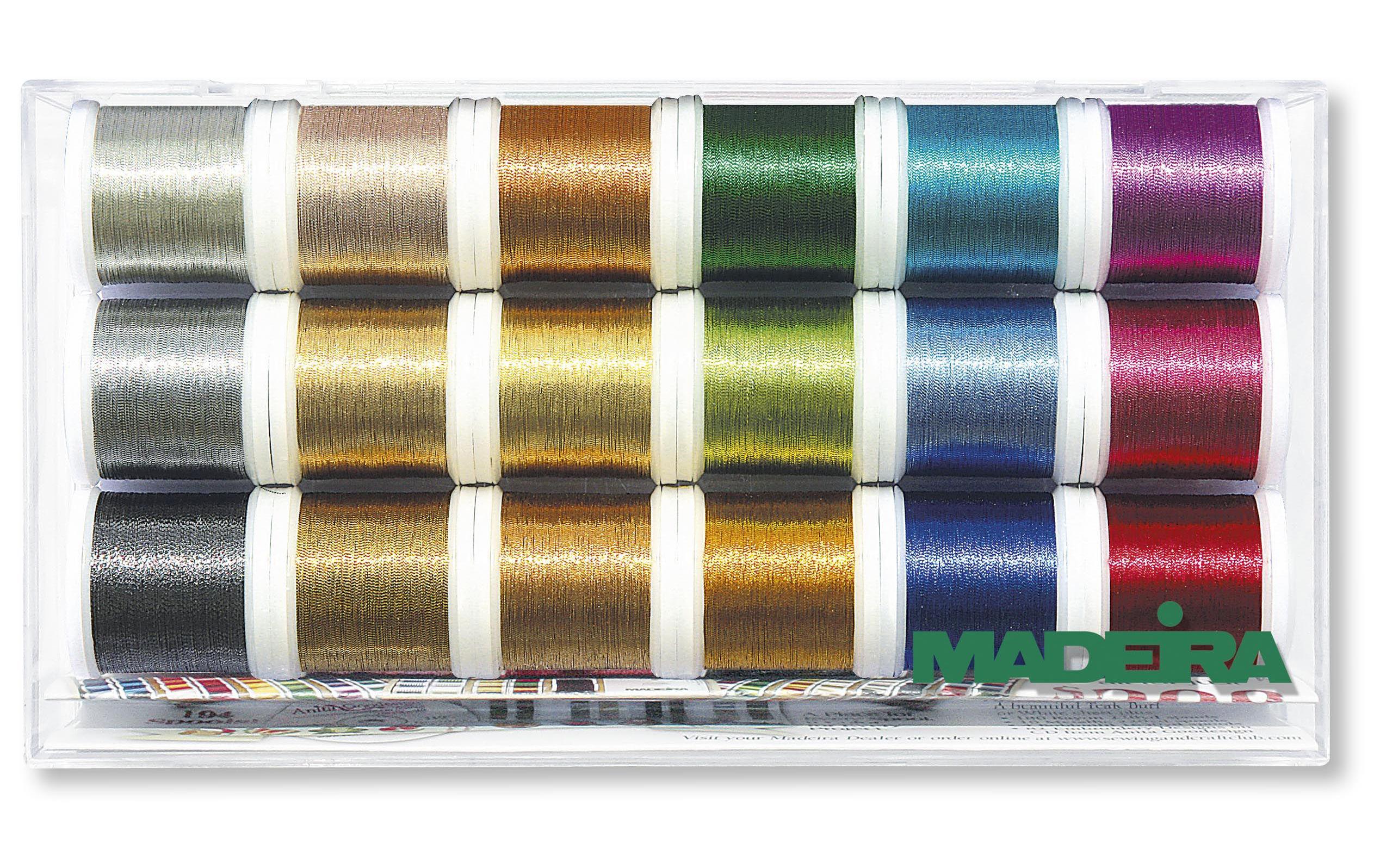 Madeira Näh- und Stickgarn Smooth Metallic Garnbox, 18 Spulen à 200m