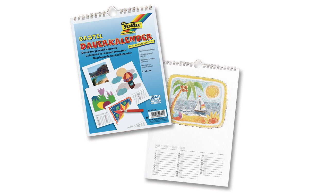 Folia Dauerkalender klein weiss Grösse 17x24cm, Papier weiss, Druck schw.