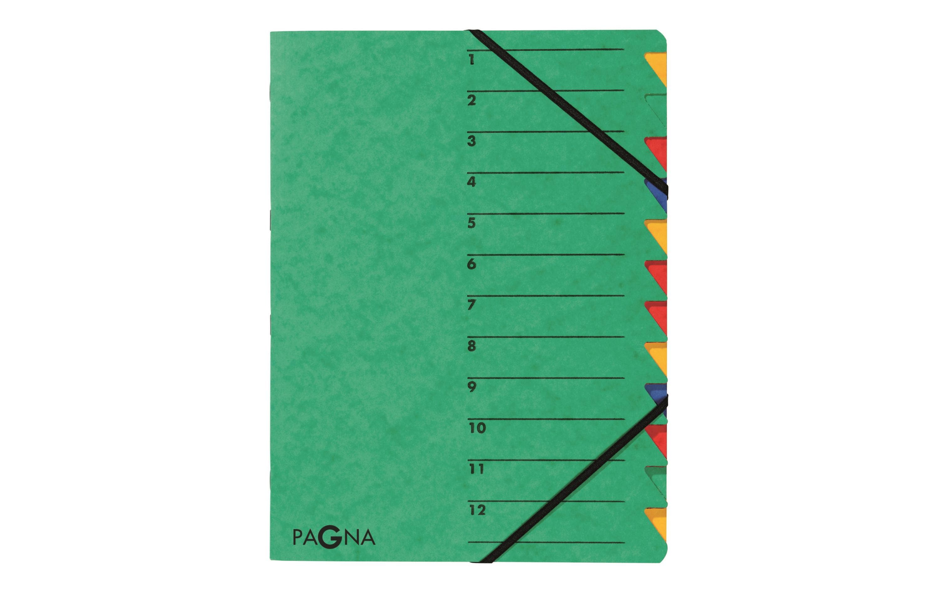 Pagna Ordnungsmappe  Easy mit Gummiband A4 grün, 12teilig, 1-12