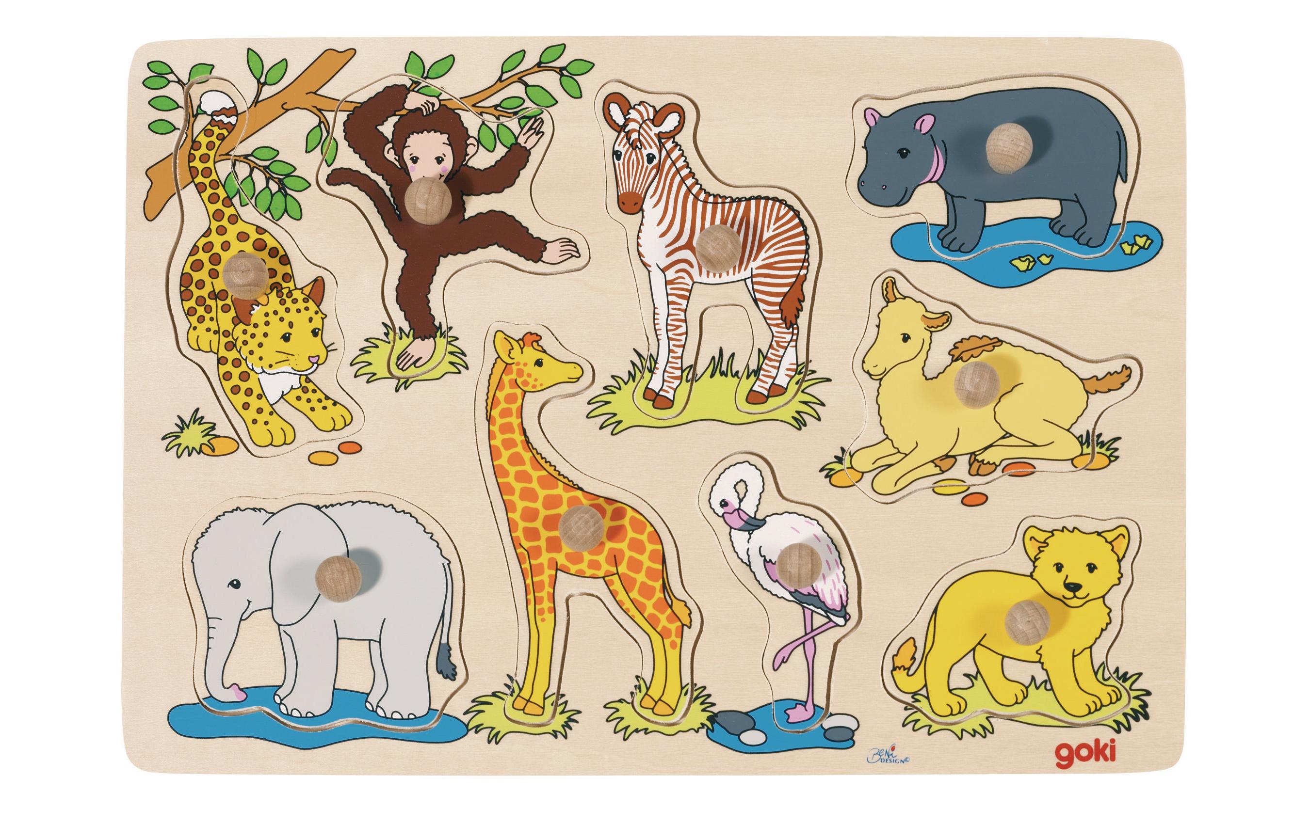 Steckpuzzle afrikanische Tierkinder 30 x 21 cm, Sperrholz, 9 Teile