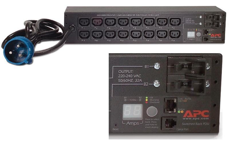 APC Steckdosenleiste PDU AP7922B, Switched 16xC13, 19" 2HE, 32A, LAN, IN: IEC309 2P+E,