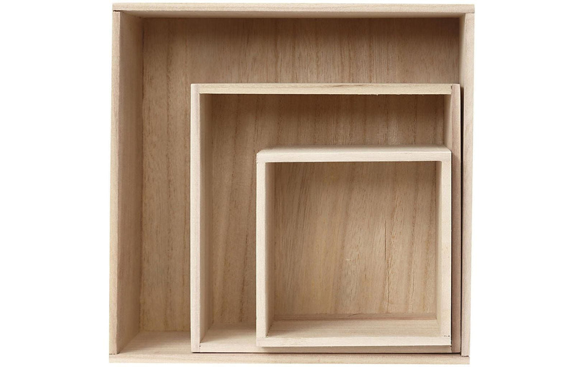 Creativ Company Holzksten-Set Quadrat 3 Stück, 15 x 15, 21 x 21 und 28 x 28 cm