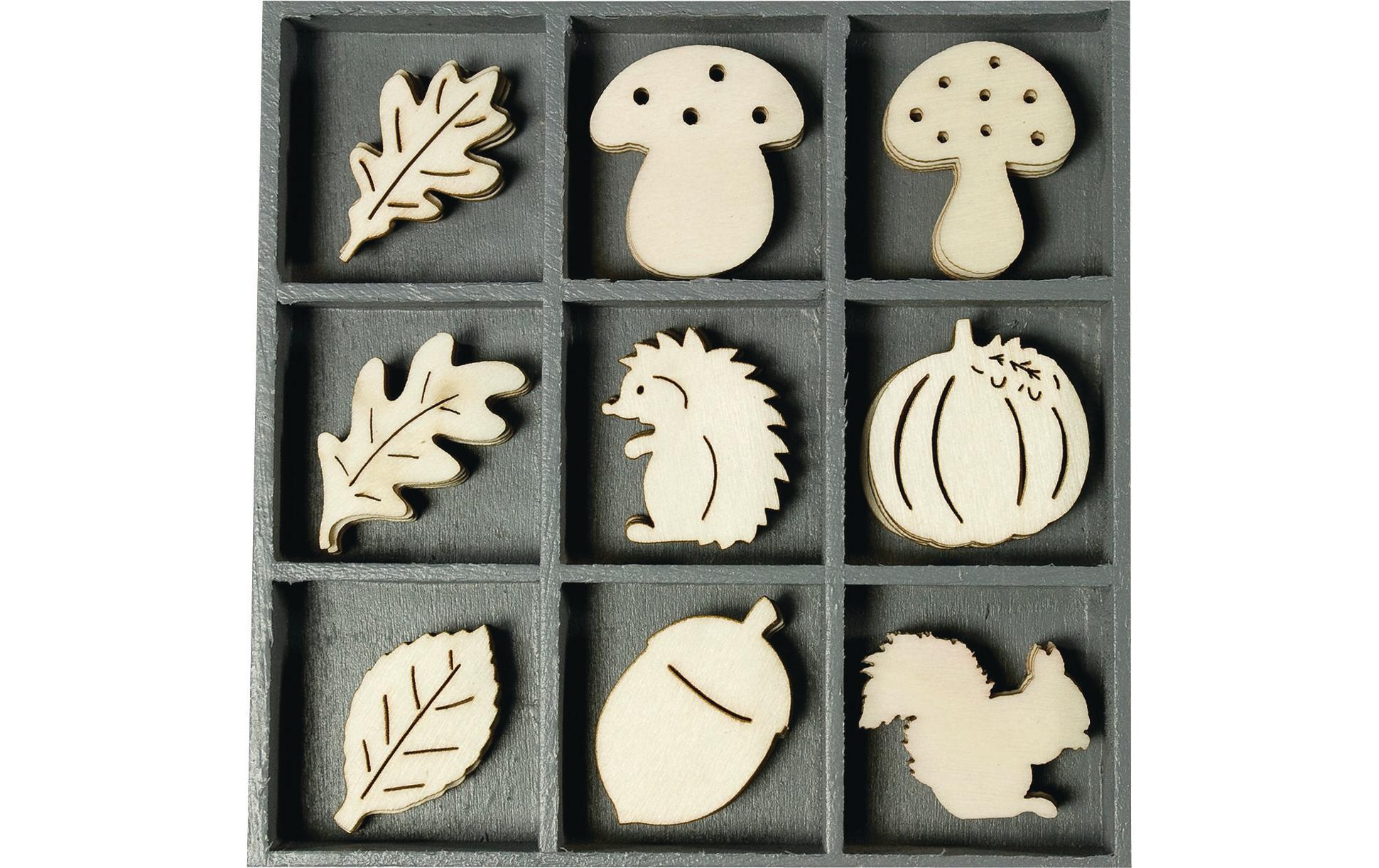 Heyda Holzornamente Herbst 45 Stück, Grösse 10.5x10.5cm