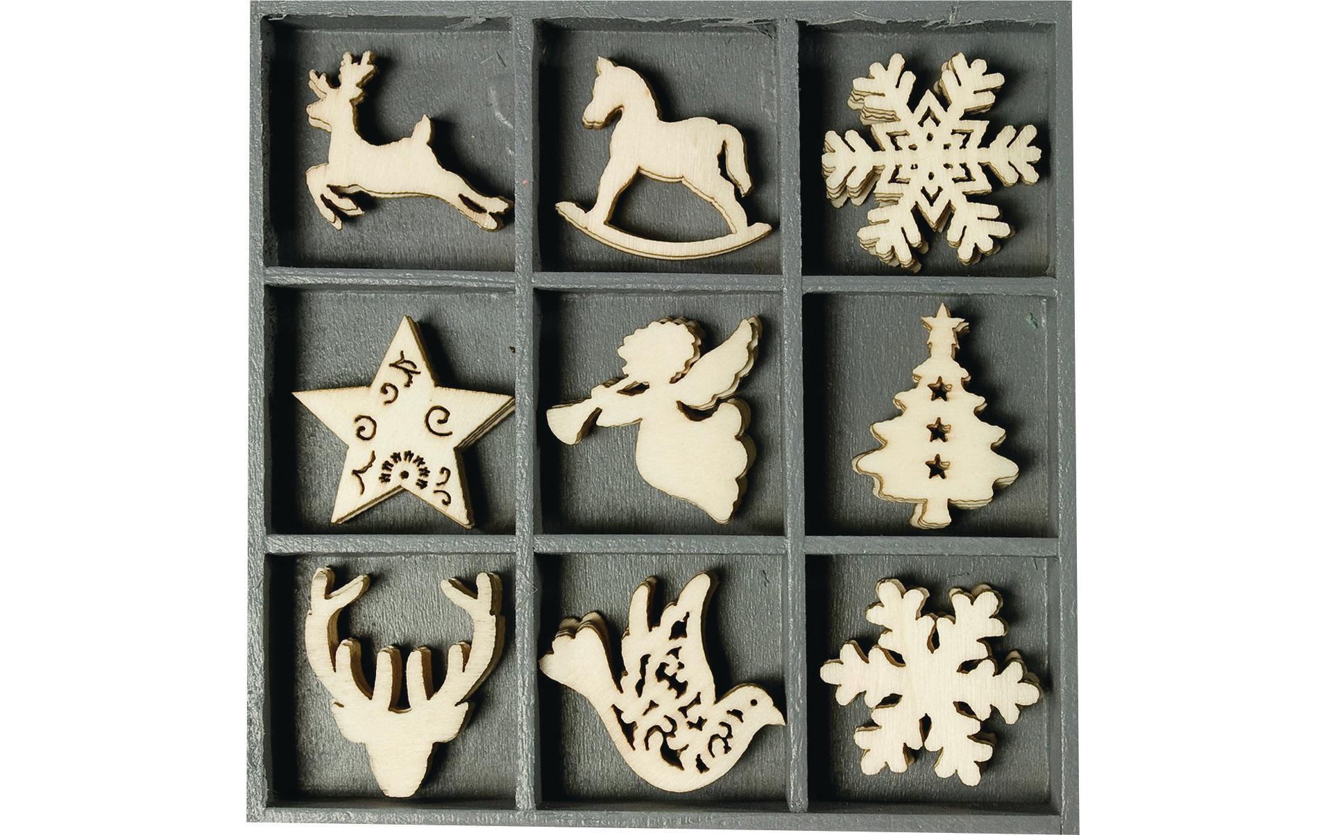 Heyda Holzornamente Weihnachten 45 Stück, Grösse 10.5x10.5cm