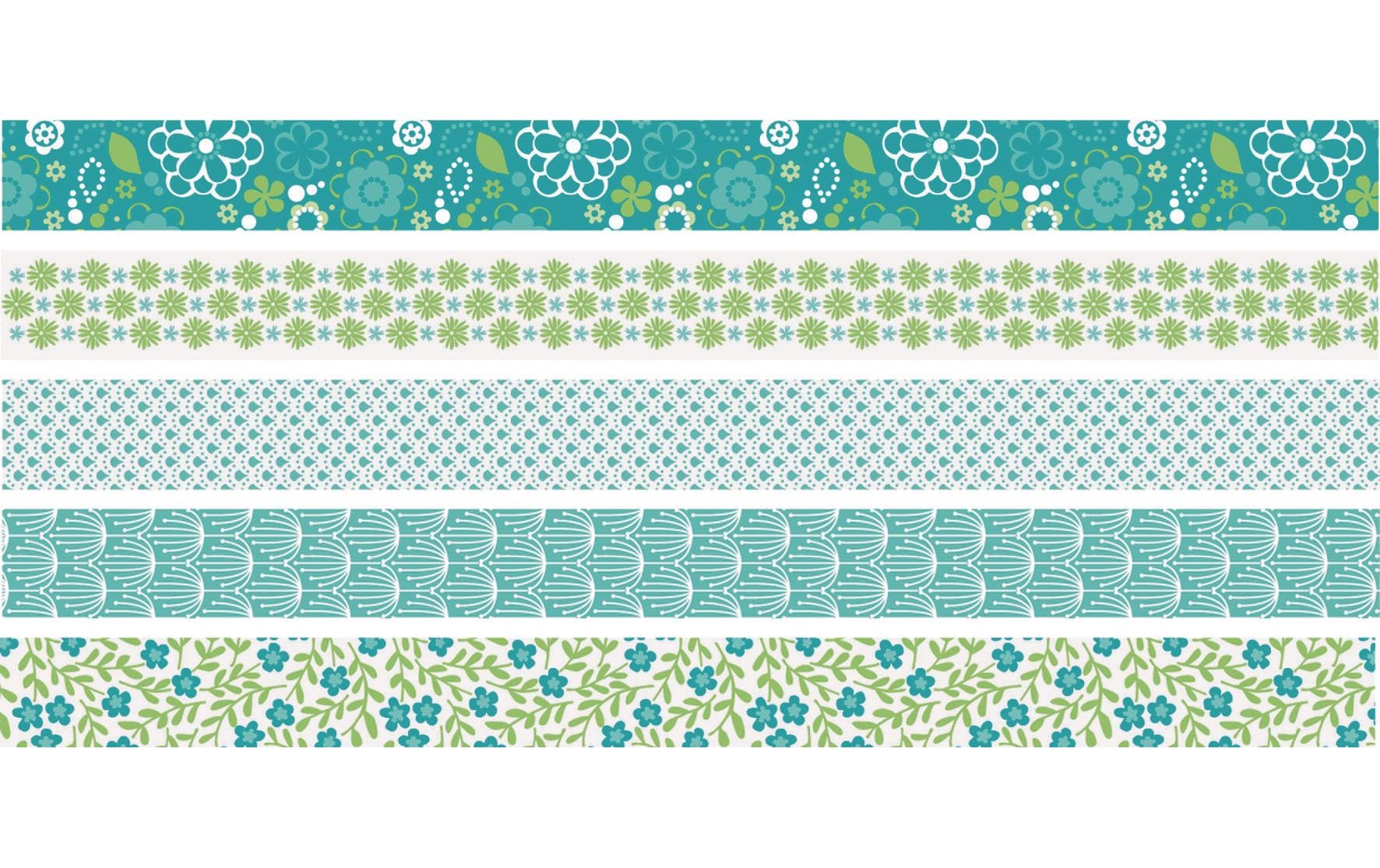 Heyda Washi Tape Blumen mini grün 1 Dispenser mit 5 Rollen