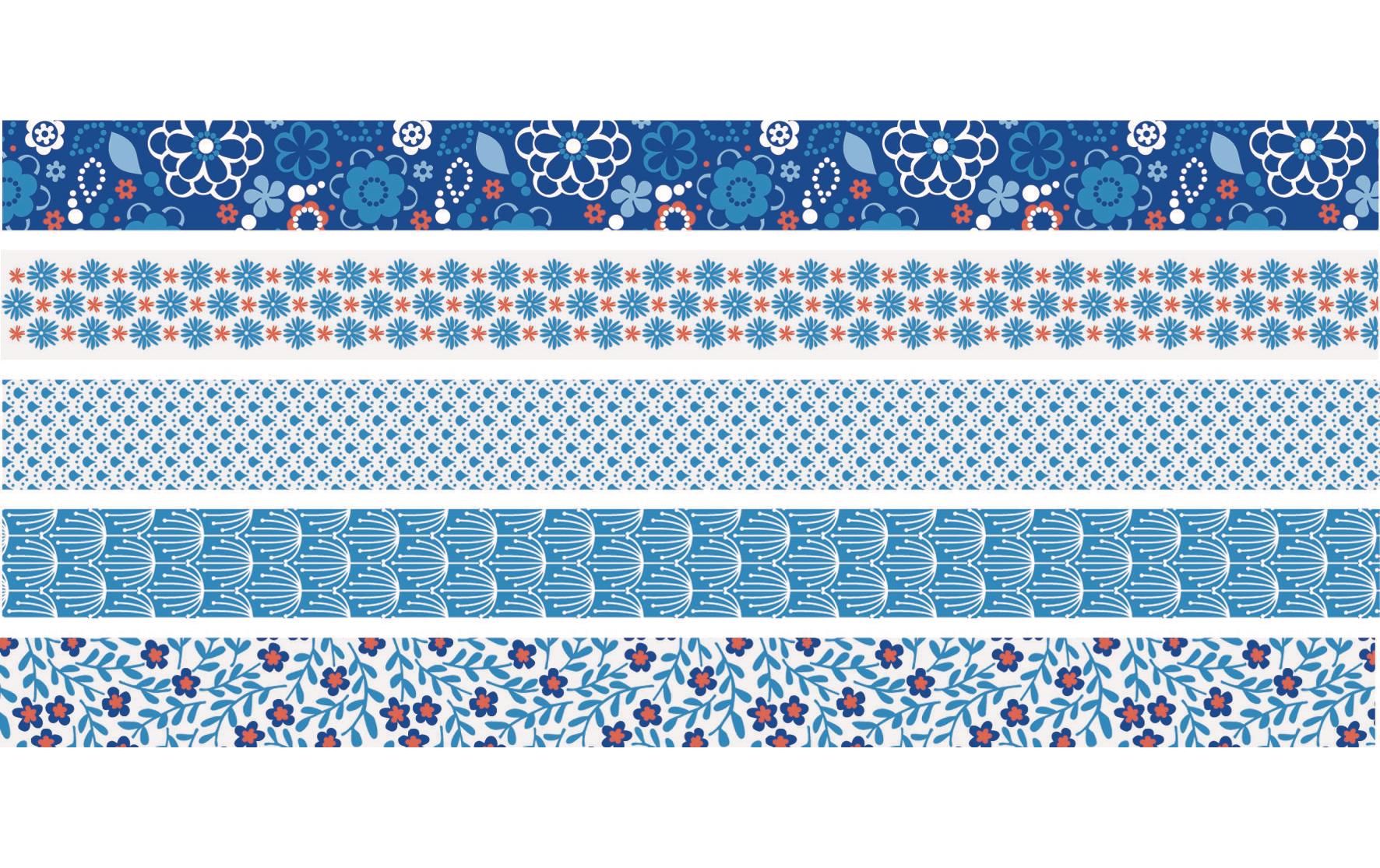 Heyda Washi Tape Blumen mini blau 1 Dispenser mit 5 Rollen