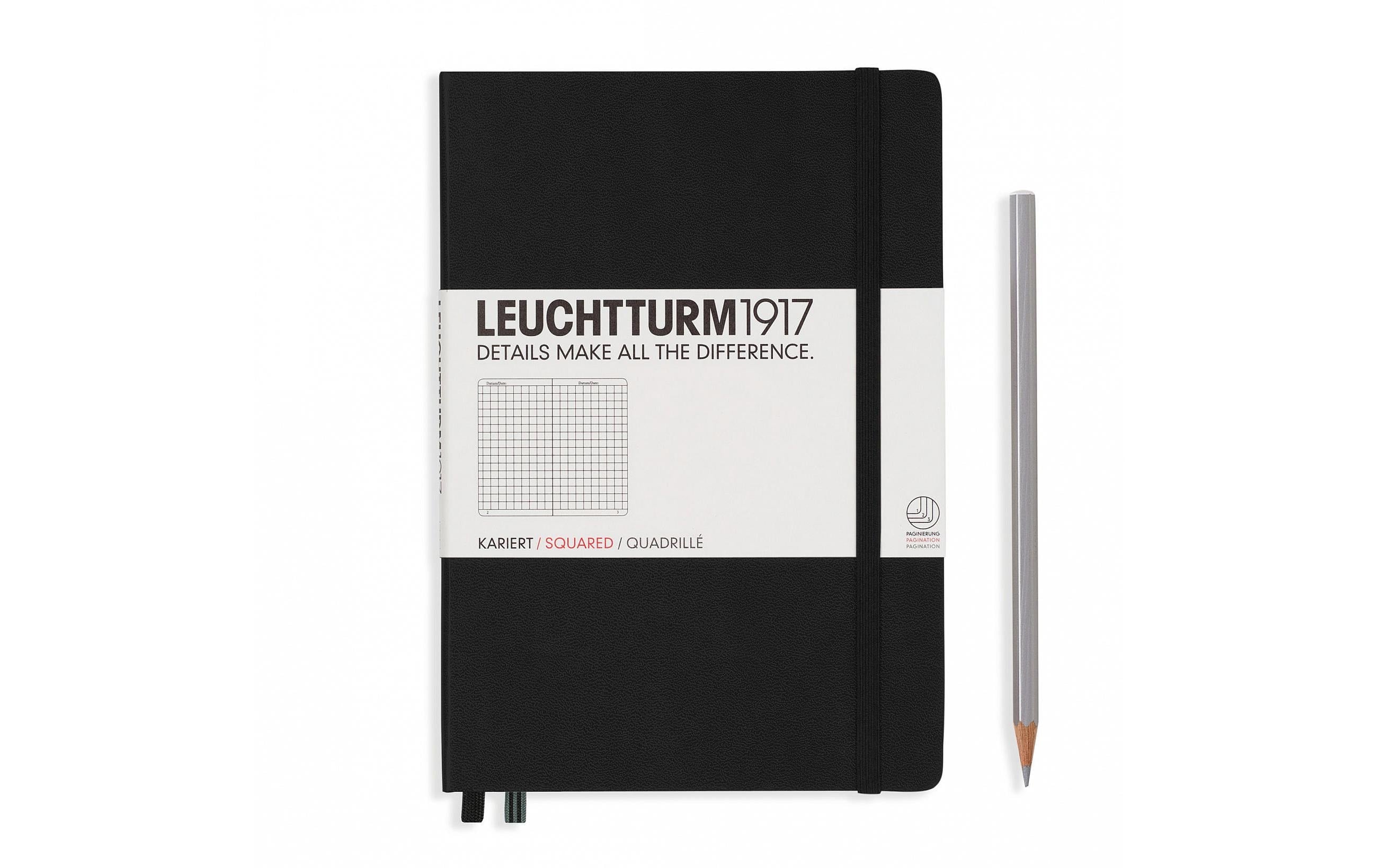 Leuchtturm Notizbuch Medium A5 kariert schwarz, 249 Seiten