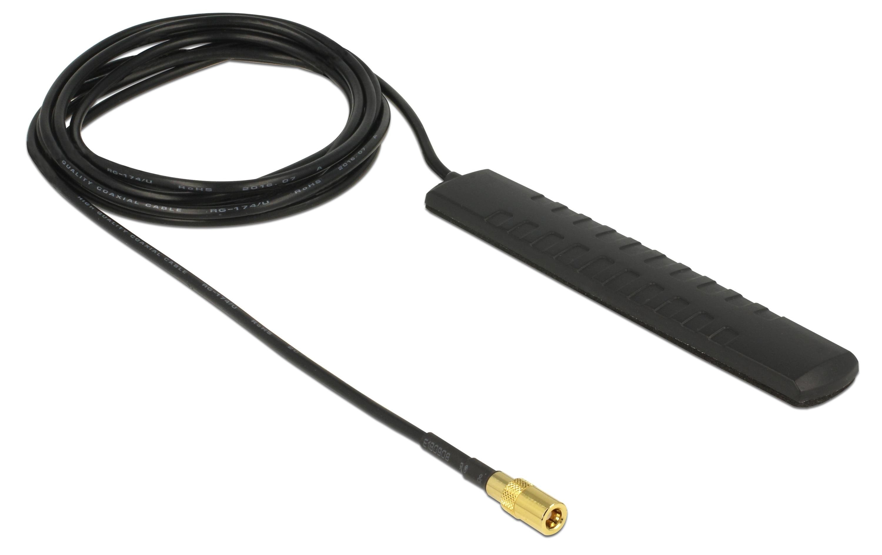 Delock DAB+/DVB-T2 Antenne, 174-690Mhz SMB Anschluss, 2m Kabel, Rundstrahl, Kleben