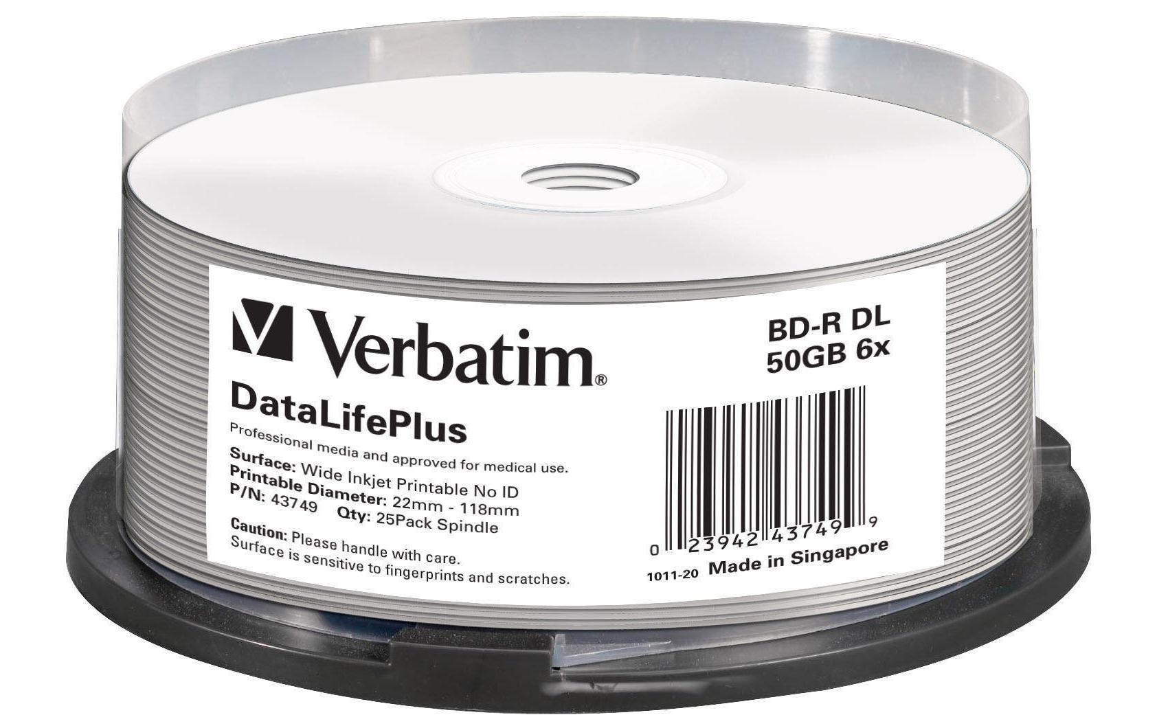 Verbatim BD-R 6x Dual Layer 50GB 25 Spindel Blu-ray Scratchguard plus, bedruckbar